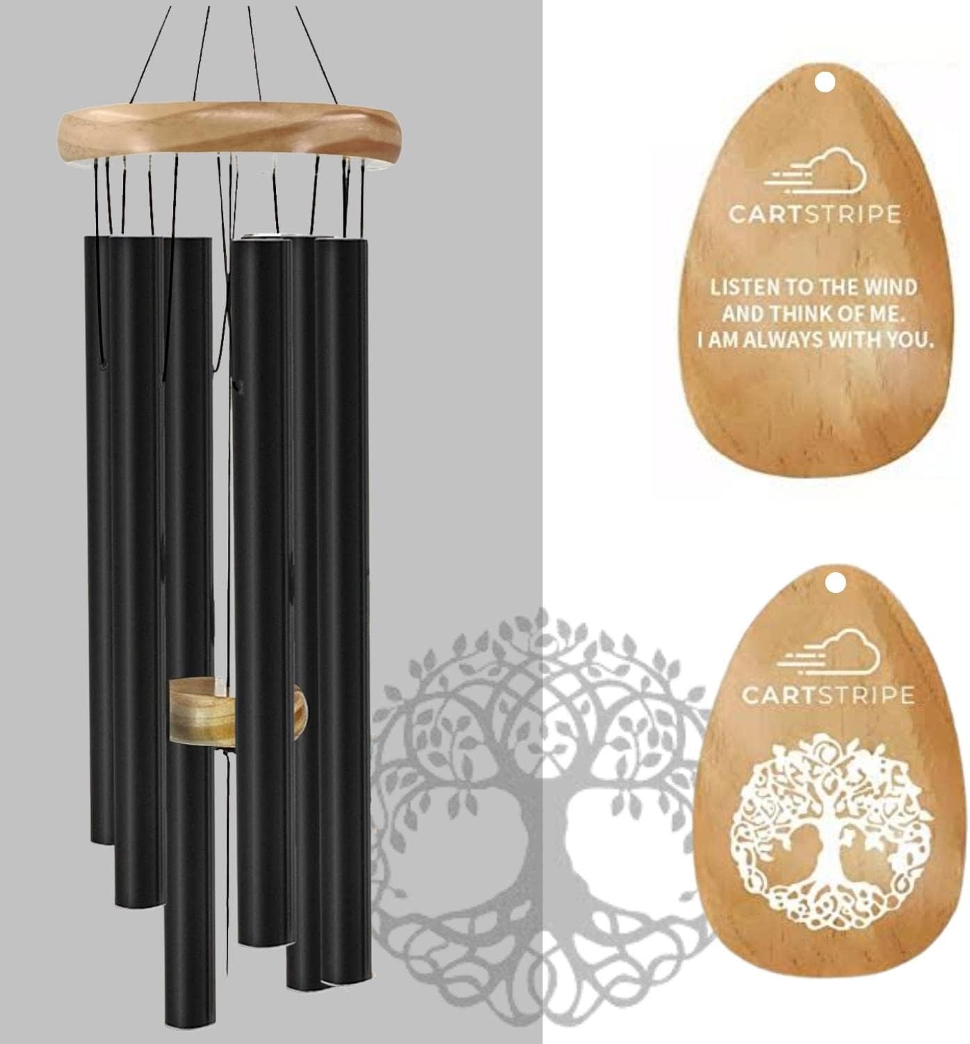 Large Aluminium Wind Chimes 30&#x22; Inches to Create a Zen Atmosphere Suitable for Outdoor, Garden, Patio Decoration. Classic Black Wind Chimes with Wind Catcher Suitable as A Gift for Unisex