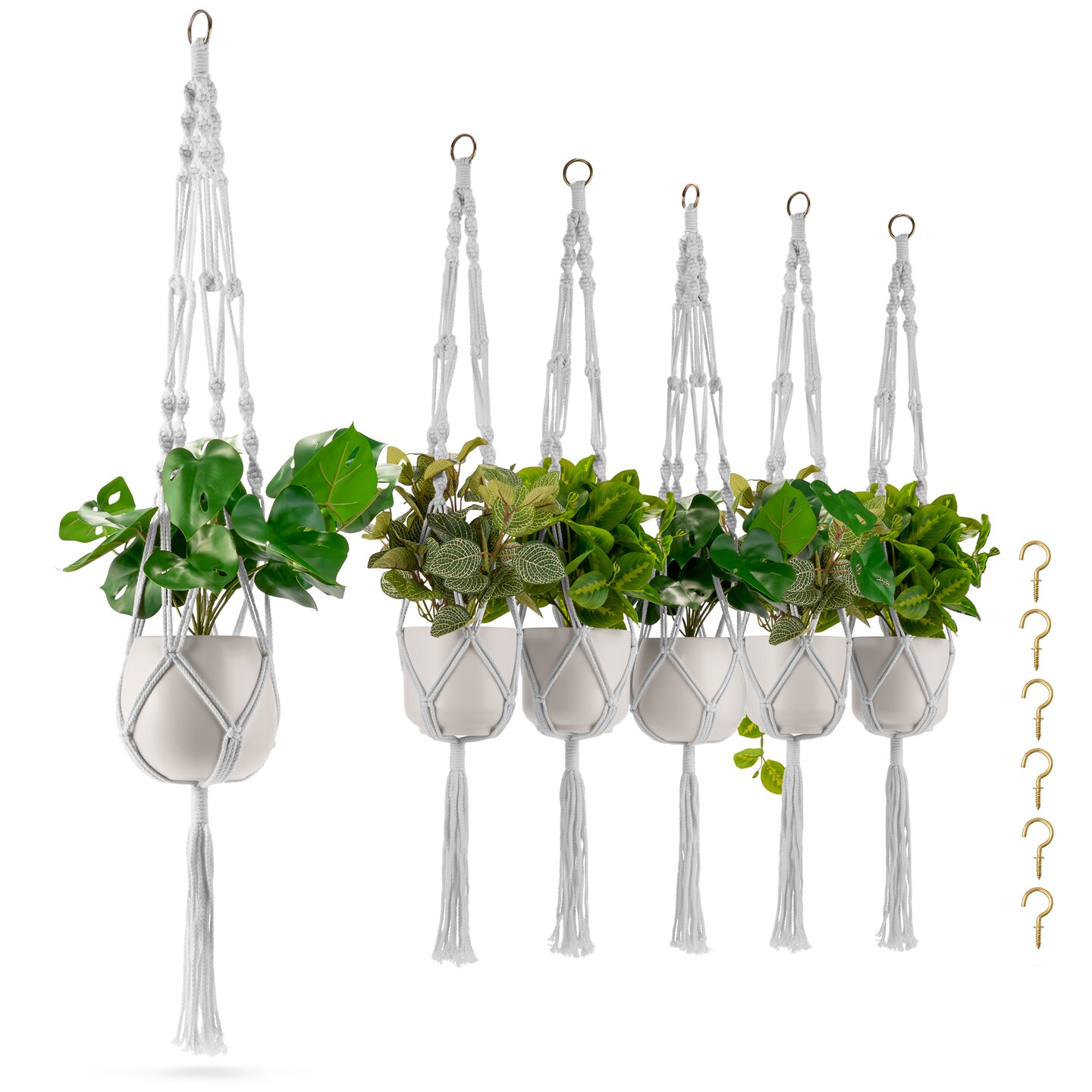 Sorbus Macrame Plant Hanger (6 Pack) Indoor Outdoor Hanging Plant Pots Cotton Rope, Elegant for Home, Patio, Garden