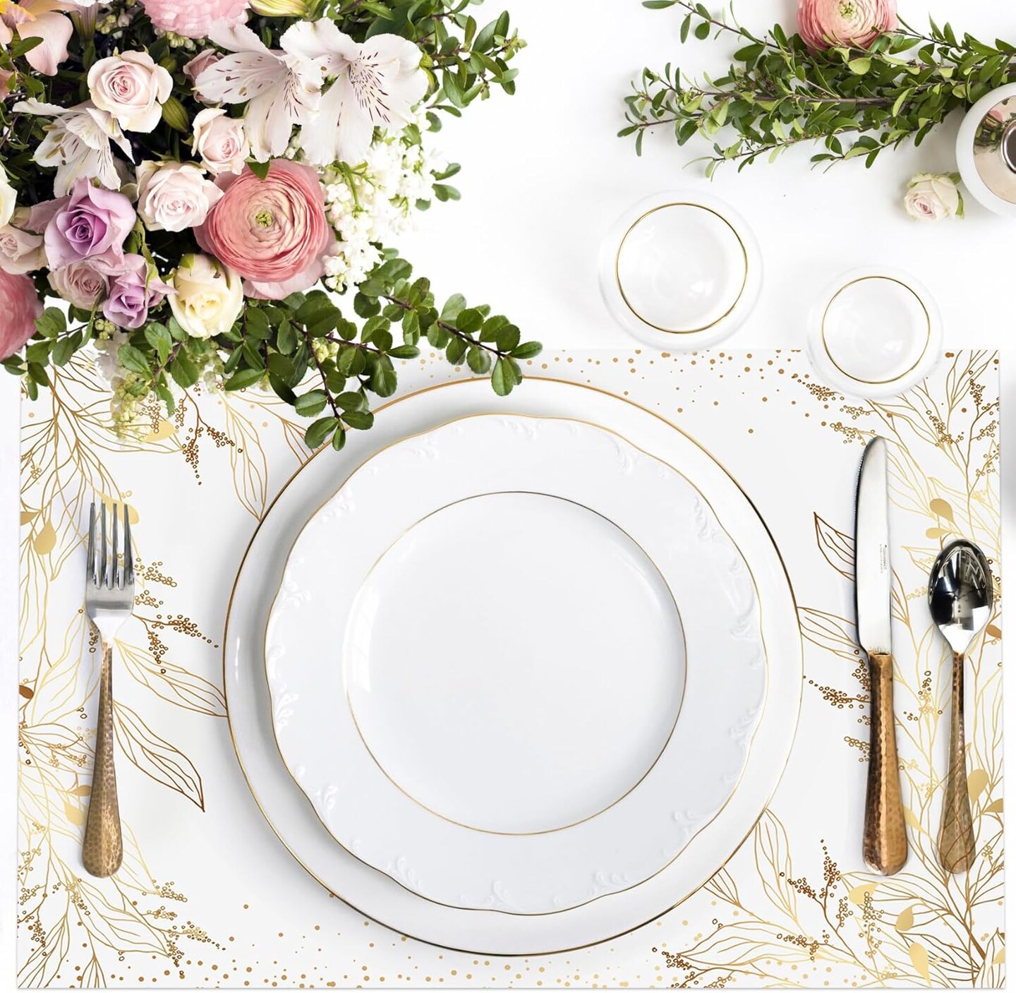 50 Pack Golden Leaves Paper Placemats Disposable Golden Polka Dots Paper Place Mats 11 x 17 Inch Vintage Paper Table Mats Party Decorative Paper for Wedding Banquet Party Home Dining Table Decor