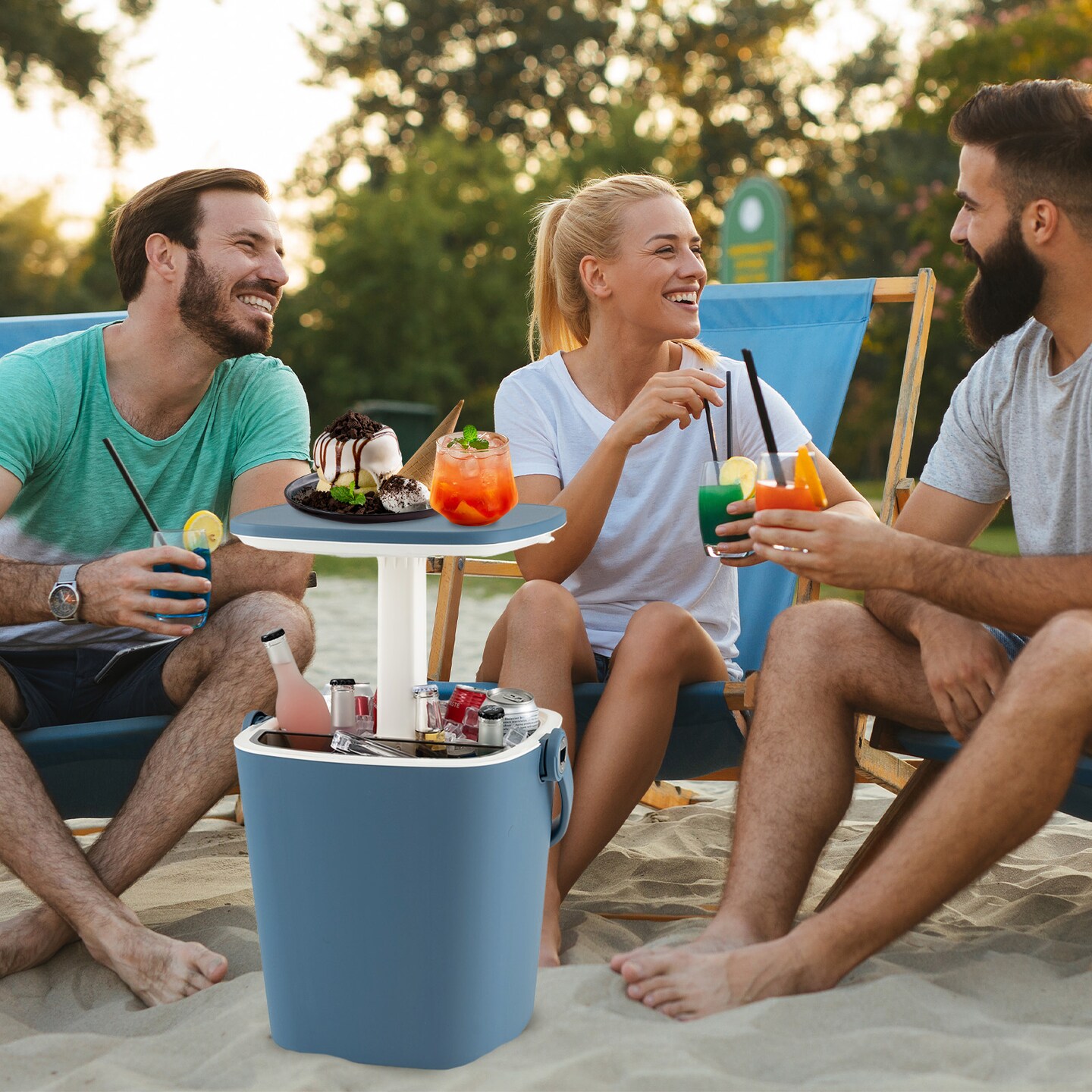 3-in-1 Cooler Bar Table with Storage Rack, Portable and Weatherproof