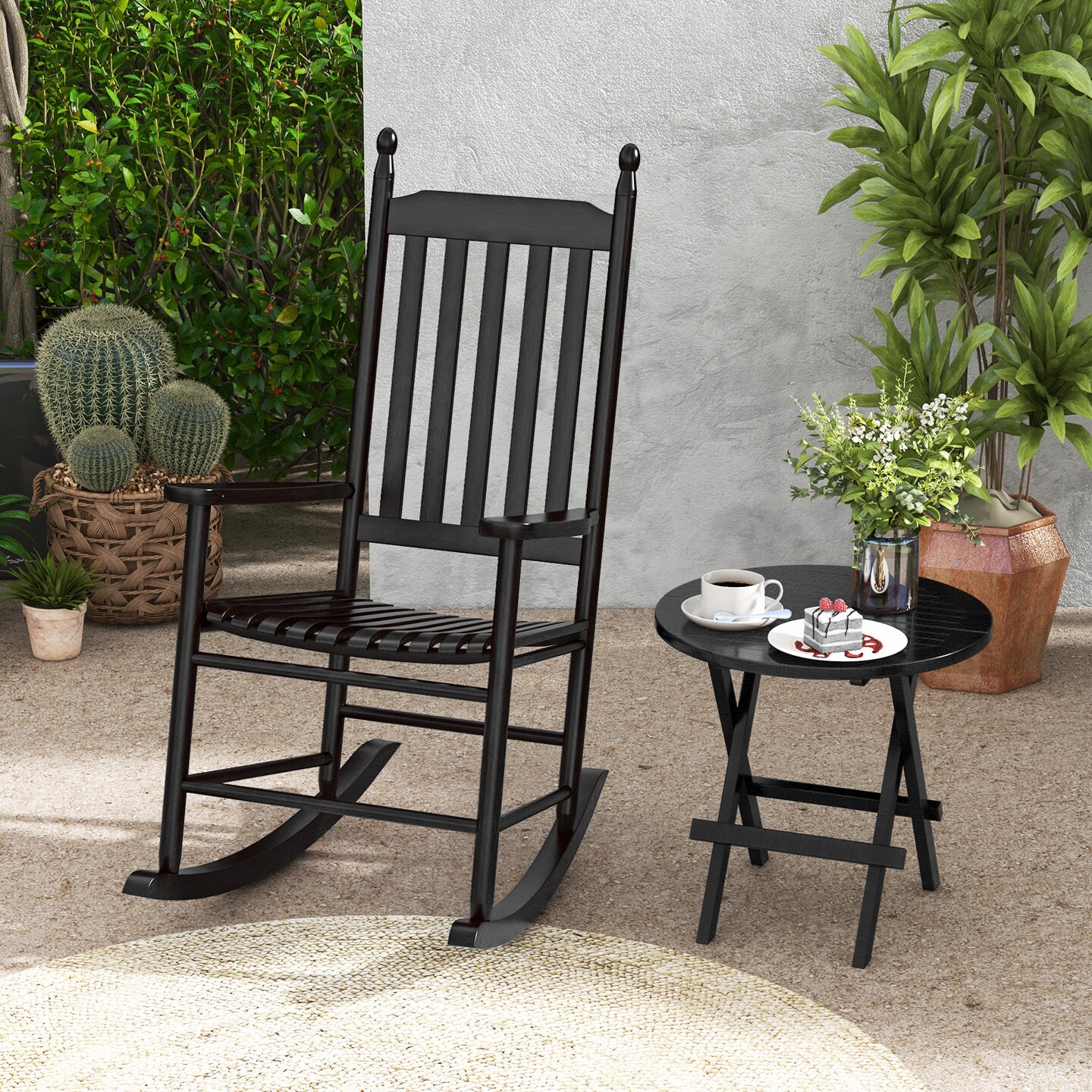 Acacia Wood Rocking Chair with Ergonomic Seat &#x26; Gentle Rocking Motion