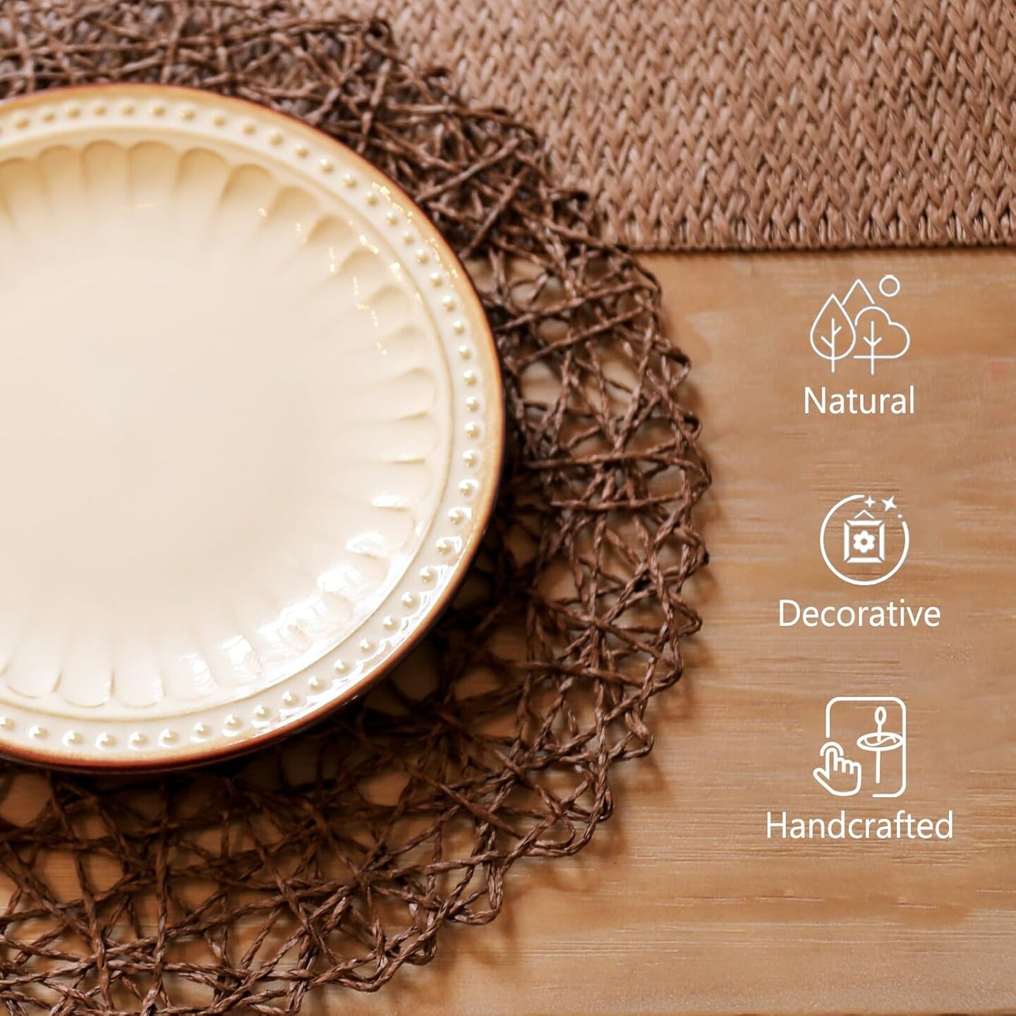 Paper Braided Round Placemats Set of 12 Natural Non-Slip Heat Resistant Table Mats for Dining Tables Woven Indoor &#x26; Outdoor Place mats(Coffee,12)
