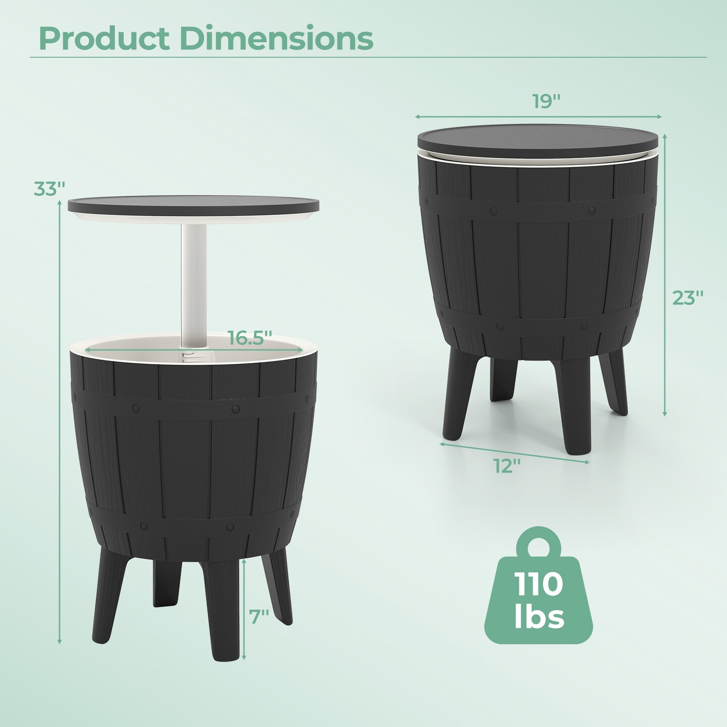 PP Metal 3-in-1 Cooler Bar Table with 10 Gallon Bucket