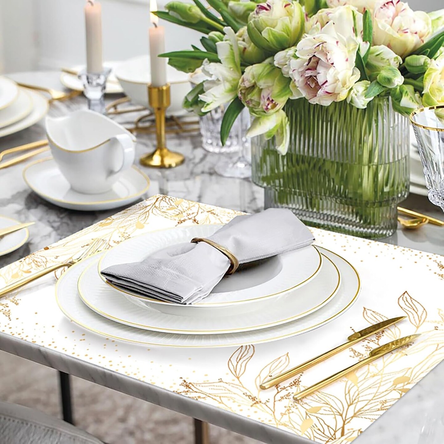 50 Pack Golden Leaves Paper Placemats Disposable Golden Polka Dots Paper Place Mats 11 x 17 Inch Vintage Paper Table Mats Party Decorative Paper for Wedding Banquet Party Home Dining Table Decor
