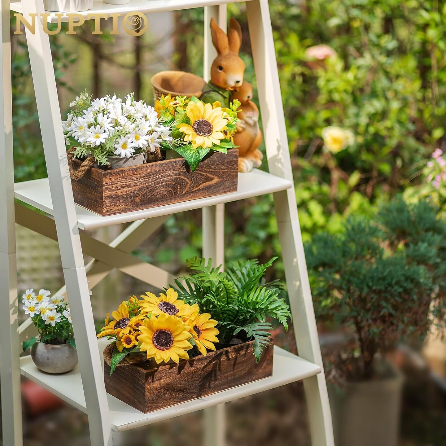 Wooden Box Centerpiece for Table: 2 Pcs 11.8&#x22; Long Wood Rectangle Planters - Farmhouse Flower Vase for Wedding Dining Living Room Window Mantel Table Decor