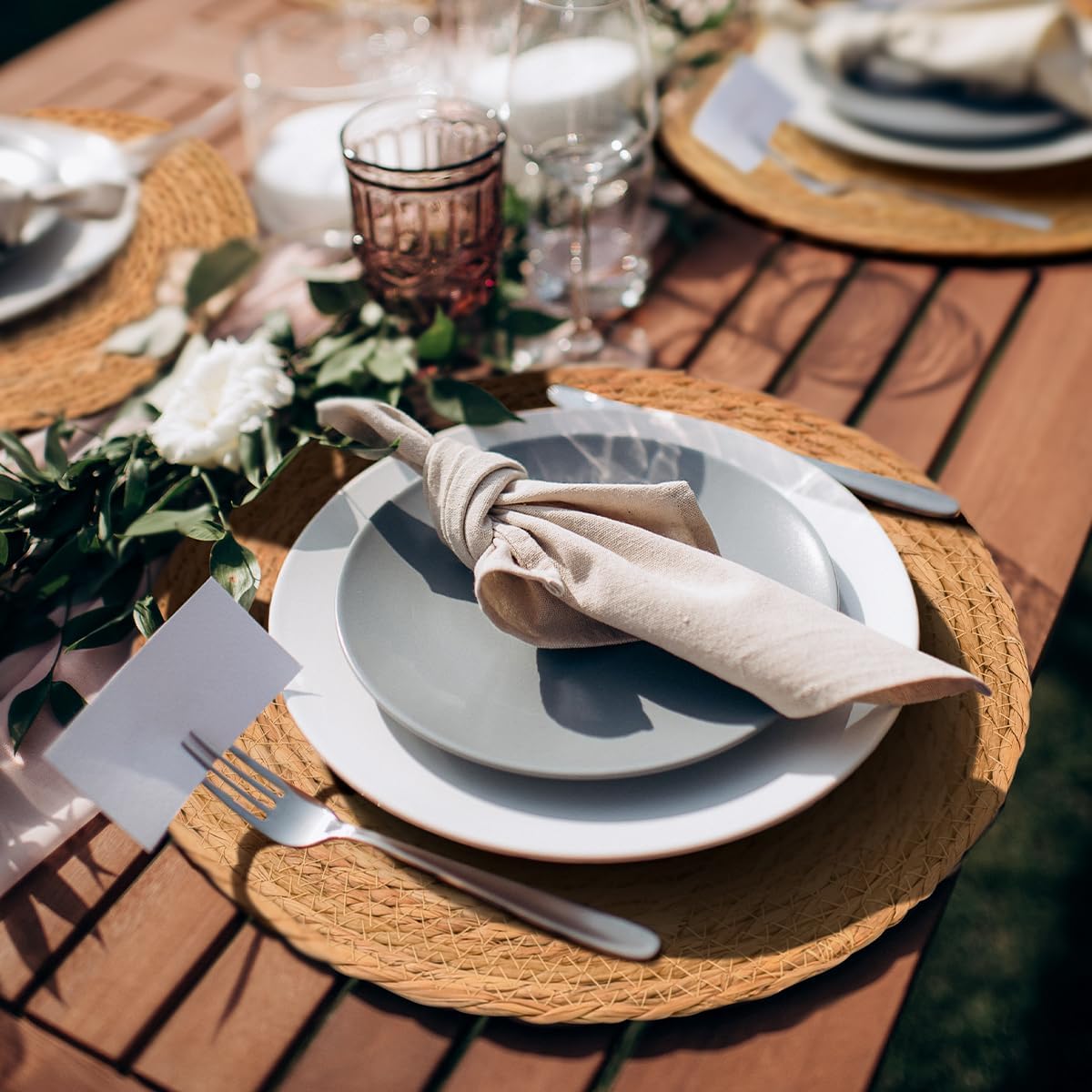 13 in Round Woven Placemats Plate Chargers Set of 10, Boho Farmhouse Rustic Woven Place Mats for Dining Table Decor