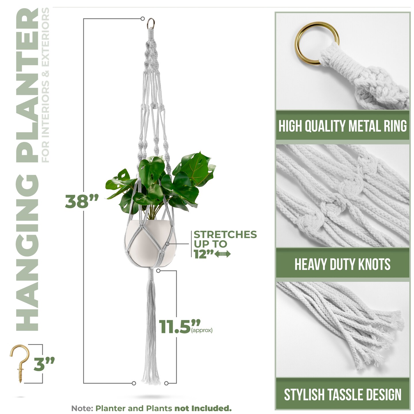 Sorbus Macrame Plant Hanger (8 Pack) Indoor Outdoor Hanging Plant Pots Cotton Rope, Elegant for Home, Patio, Garden