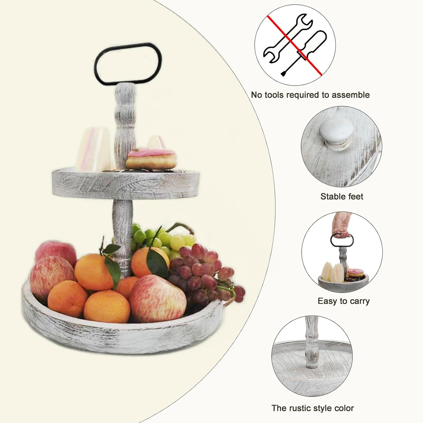 2 Tiered Tray Stand for Home Decor, Wooden Serving Tiered Tray for Coffee Bar Table Centerpiece, Decorative Trays Kit