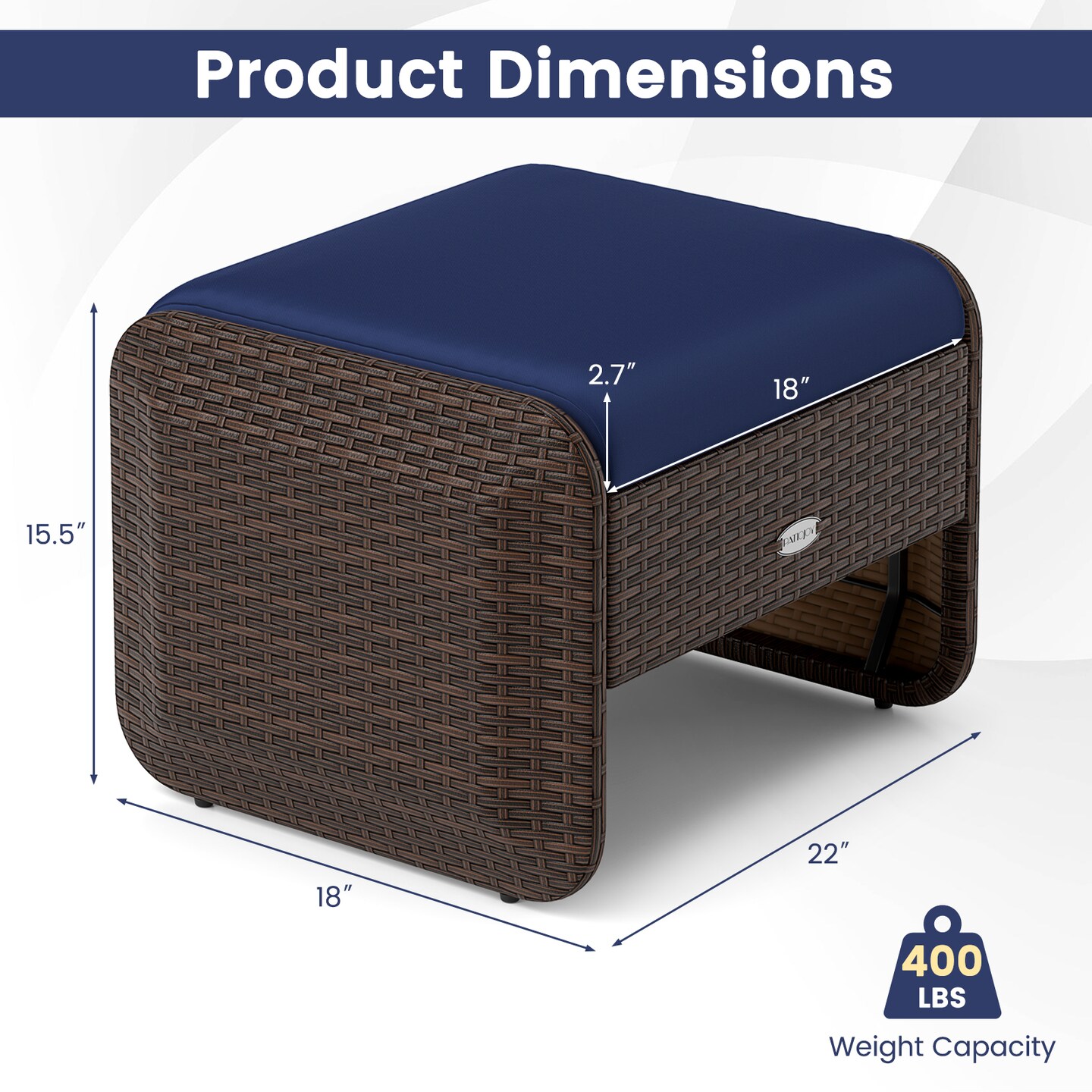 2 Pieces Patio Wicker Ottomans with Metal Frame and Removable Cushions Perfect for Outdoor Seating