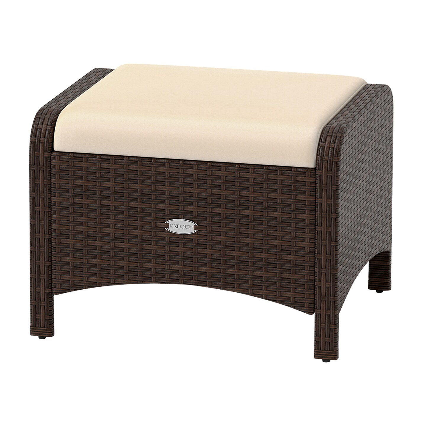 2 Pieces Patio PE Wicker Ottomans with Removable Cushions and Metal Frame