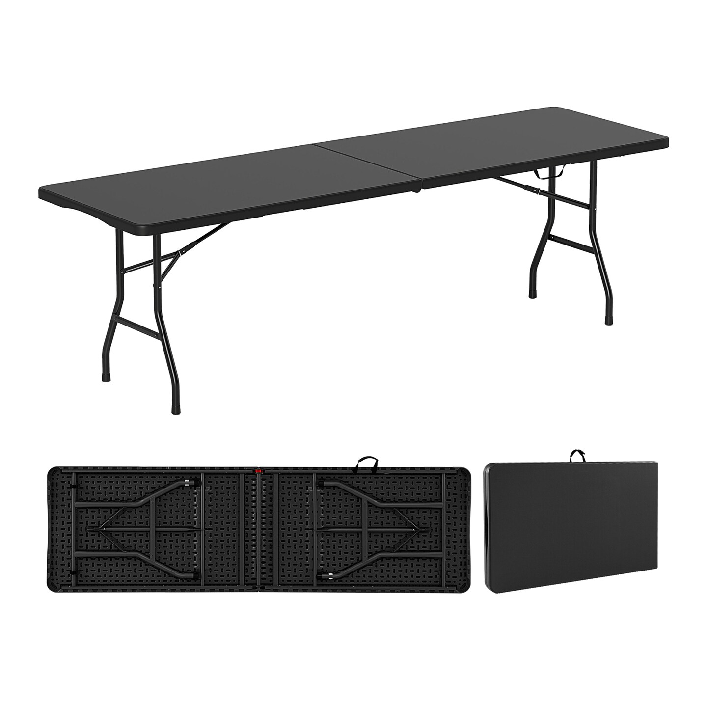 8 Feet Patio Portable Fold-in-Half Table with Robust Metal Legs and Joint Safety Lock