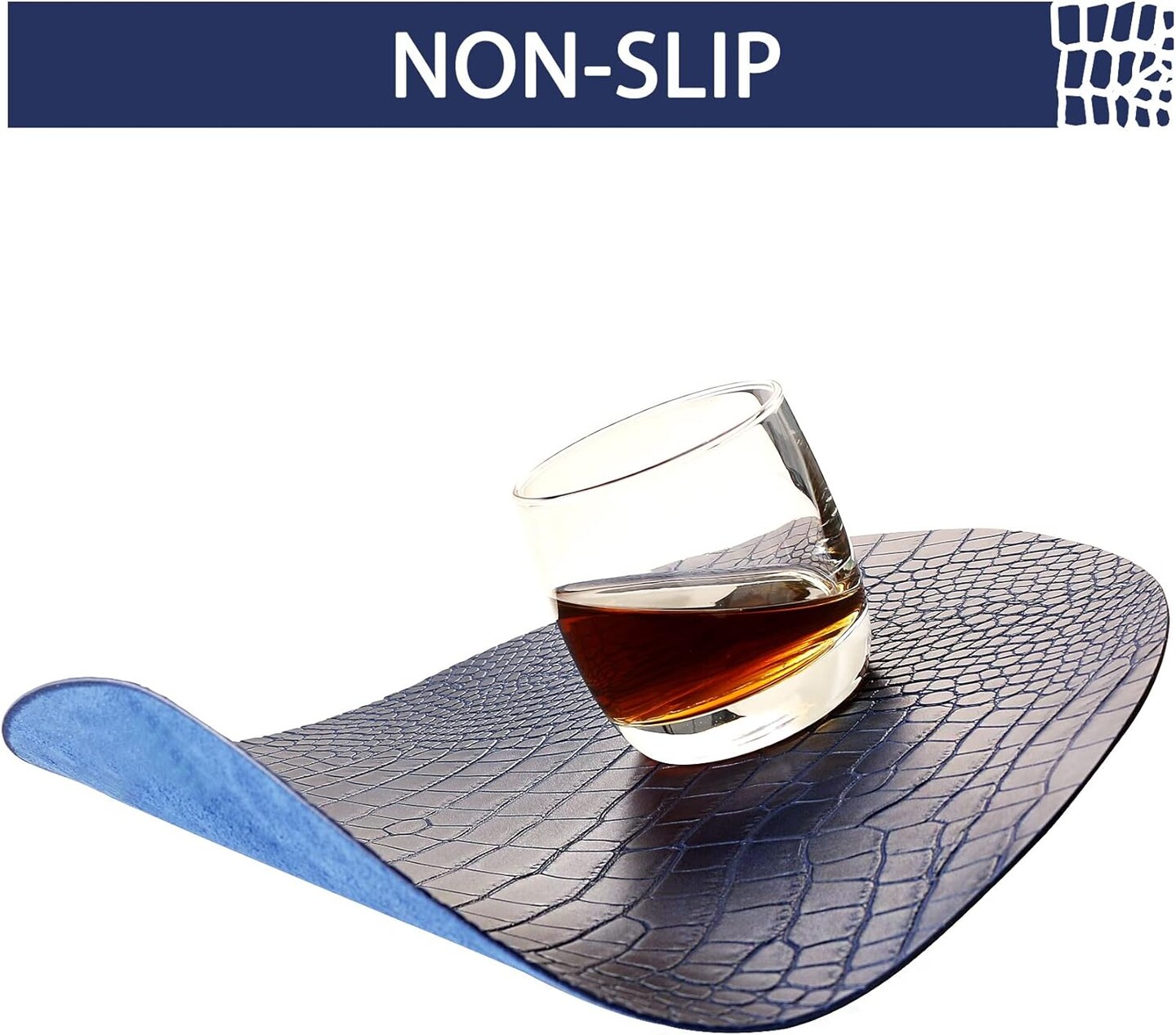 Round Leather Placemats for Round Tables Set of 4, Blue Table Place Mats and Coasters