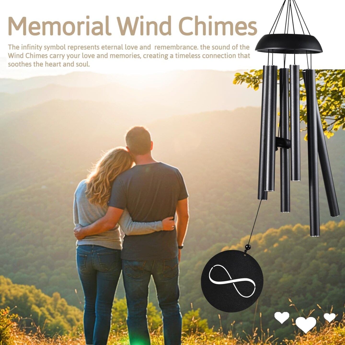 32 in Aluminum Wind Chimes for Outside Deep Tone - Outdoor Memorial Wind Chimes for Loss of Loved One, Metal Sympathy Windchimes, Unique Patio &#x26; Garden Decor, Soothing Melodies, Gift for Mom, Black