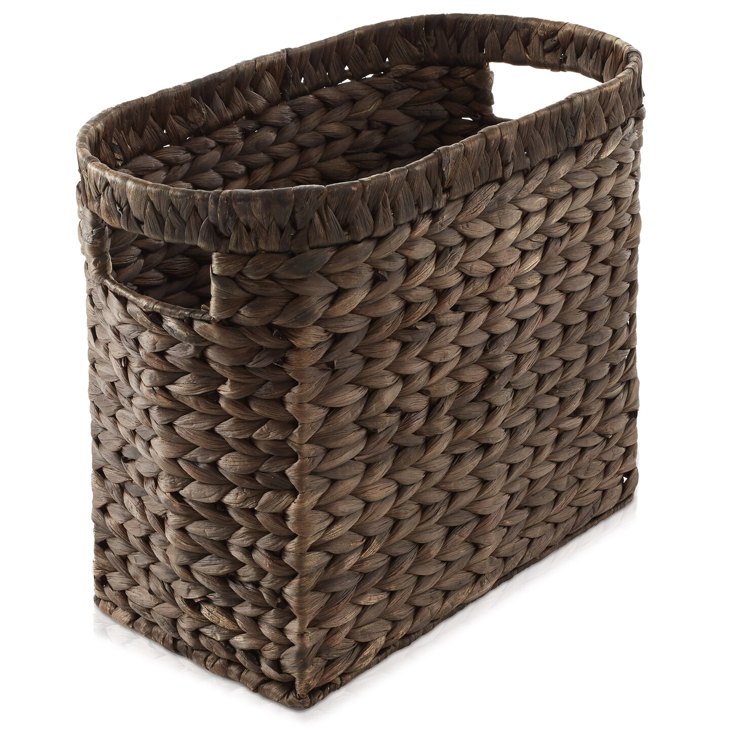 Casafield Woven Magazine Holder with Handles - Seagrass Water Hyacinth Storage Basket for Bathroom, Living Room, Home Office