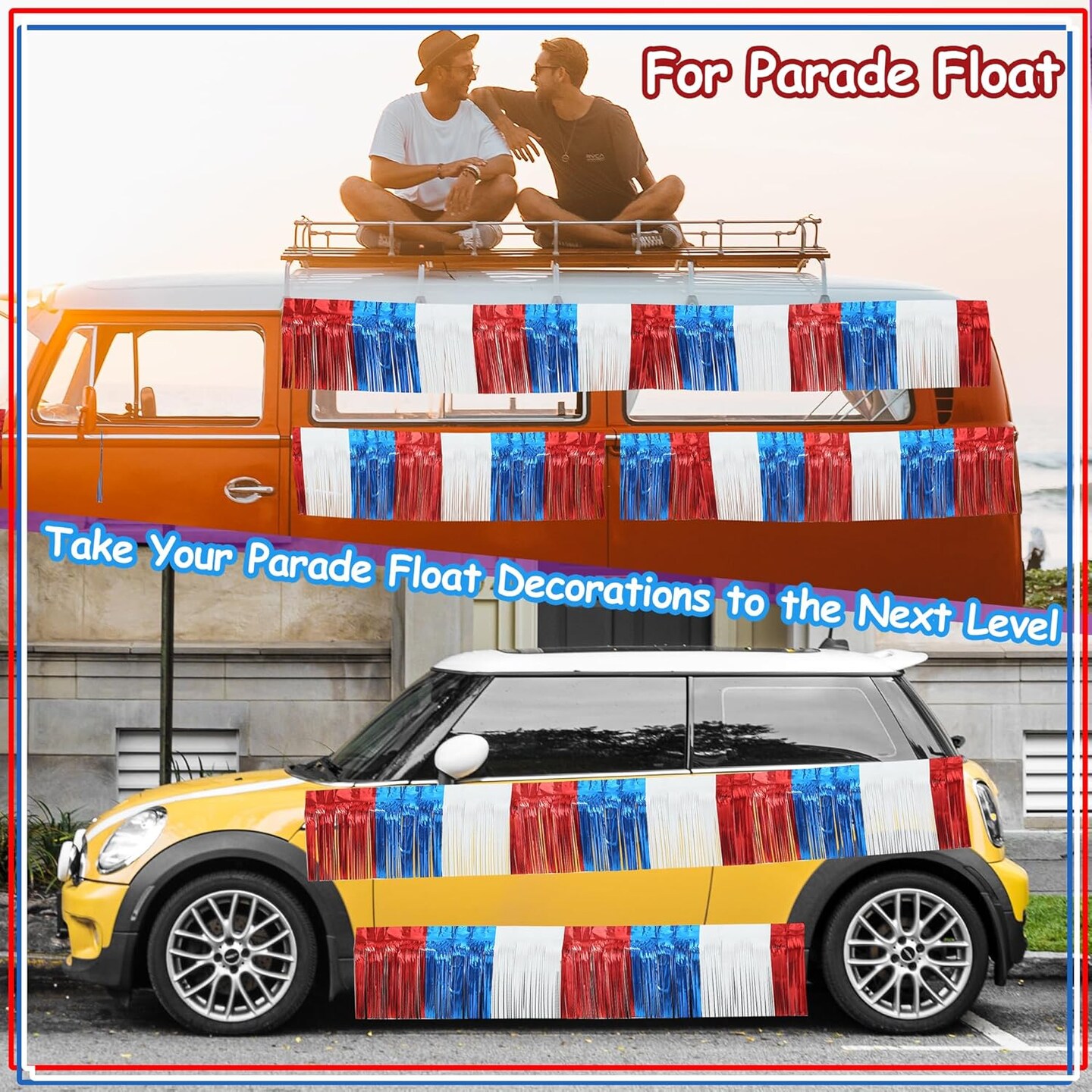 5 Pack 10 Feet Parade Floats Foil Fringe Garland Metallic Tinsel Streamers Banner for Wedding Birthday Party 4th of July Memorial Patriotic Day Decoration (Royal Blue Red White)