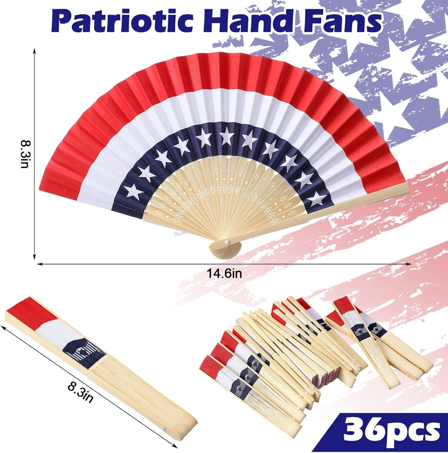 36-Pack Vintage Patriotic Folding Hand Fans - 250th Anniversary American Flag Paper Fans - Red, White, and Blue Handheld Fans for 4th of July Parades, Memorial Day, and 2026 Sestercentennial Party Favors