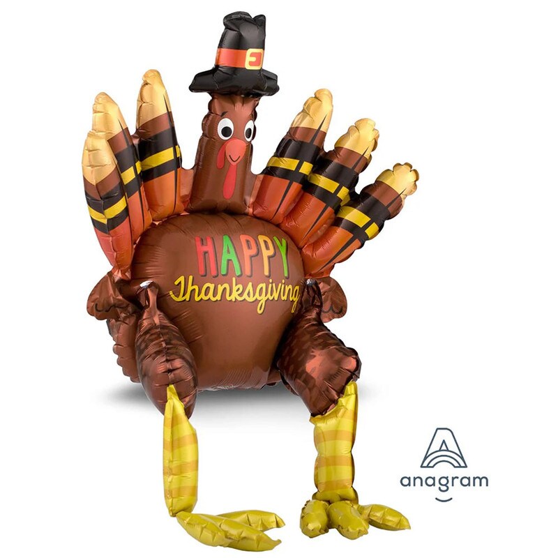 26&#x22; Sitting Turkey Foil Balloon Air Fill Only Thanksgiving Decor