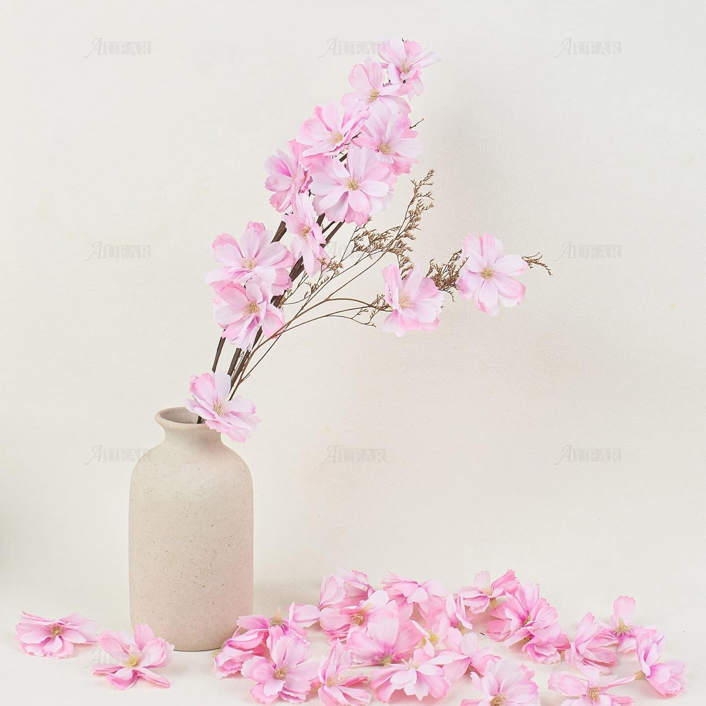 50 Pack Artificial Silk Cherry Blossom Flowers Heads Fake Wholesale Peony Daisy Decor for Bridal Hair Clips Headbands Dress DIY Accessories Wedding Party Decorative Colorful