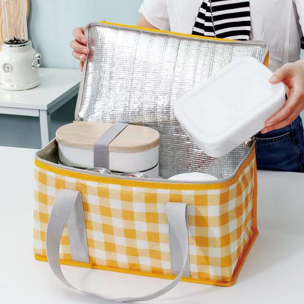 Insulated Picnic Cooler Basket Bag - Zippered Top, Keeps Hot or Cold - Perfect for Picnics, Beach, Food Delivery &#x26; Outdoor (13.8x7.9x7.9 in)