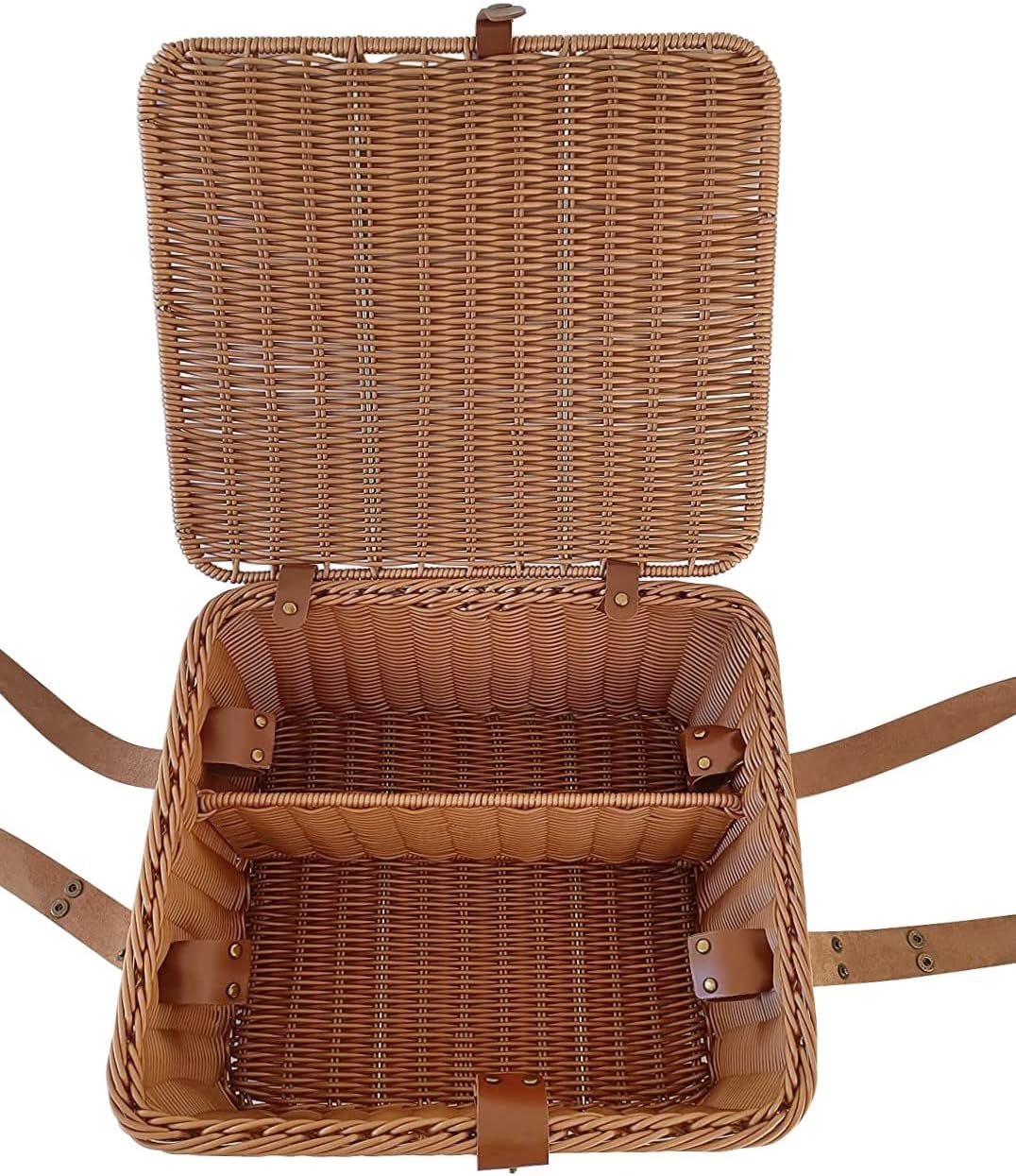 Wicker Picnic Basket for Picnics, Parties and BBQs, Hand Woven Polypropylene Fibers That Will Last with Leather Straps