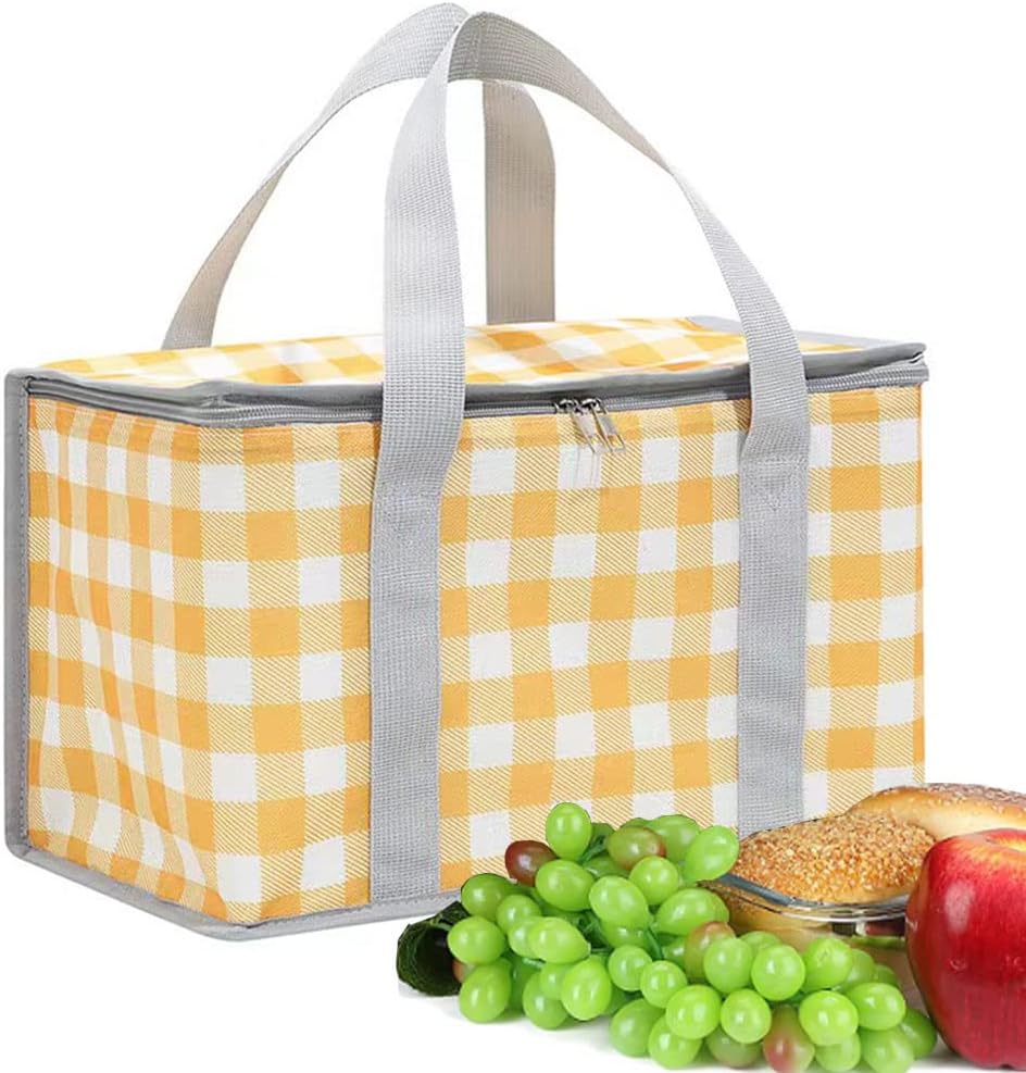 Insulated Picnic Basket Bag Cooler Reusable, Beach Bag Cooler Bags with Zippered Top - Insulated Bag for Hot or Cold,Picnic Basket Collapsible, Picnic,Beach, Outdoor (13.8x7.9x7.9 in)