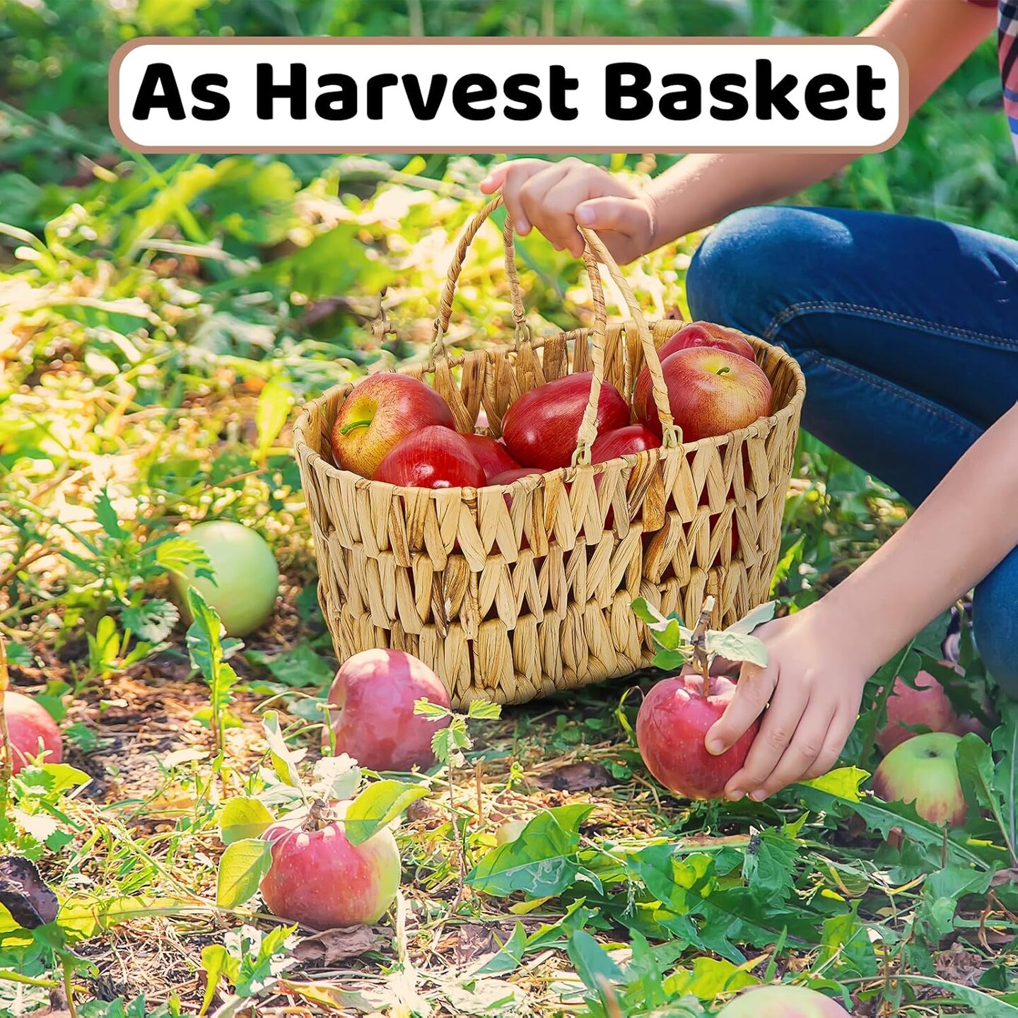 Picnic Basket for 2 Pack, Natural Nesting Wicker Picnic Basket with Handle, Hand-Woven Water Hyacinth Storage Basket for Camping & Outdoor Use