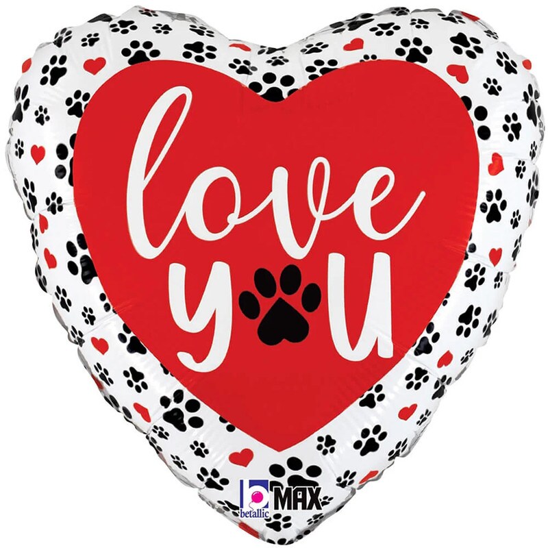 Love You Paw Prints Foil Balloon Heart Shape 18&#x22;