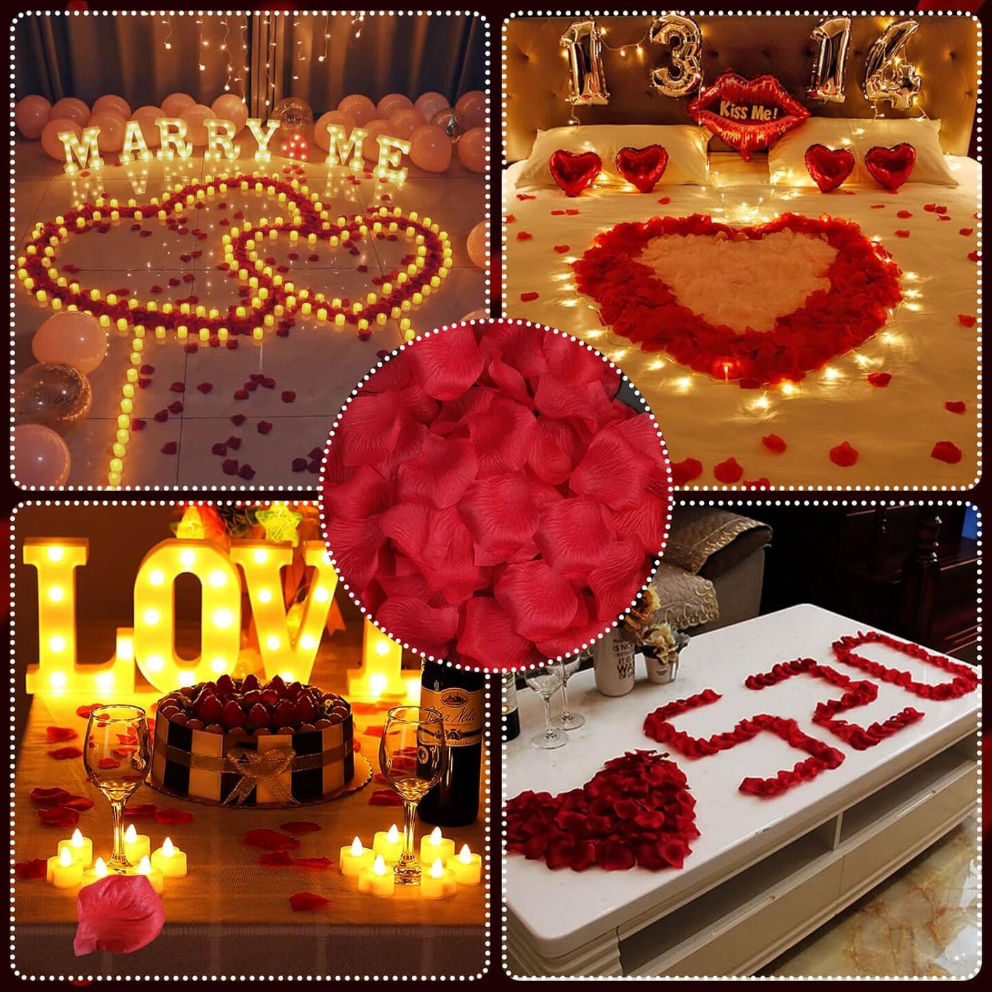 Rose Petals and Candles Set for Romantic Decorations, 48 Romantic Candles with 4000 Fake Rose Petals for Special Night, Hotel Room, Date Night, Bedroom, Valentine&#x27;s Day Decorations