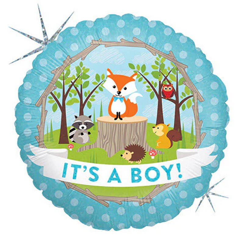 18&#x22; Woodland Baby Boy Foil Balloon Forest Themed Baby Shower Decor