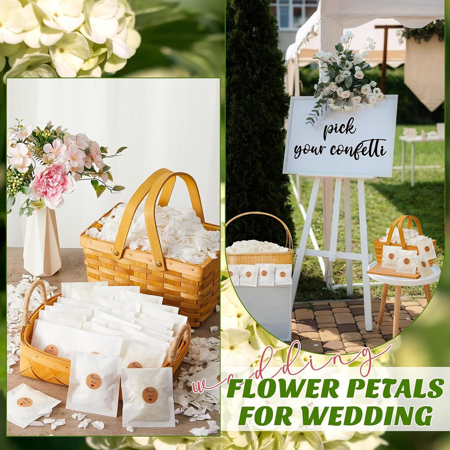 55 Pack Biodegradable Confetti, White Dried Hydrangea Flower Petals with 60 Pcs Throw Me Stickers Wedding Confetti Biodegradable Flower Petals