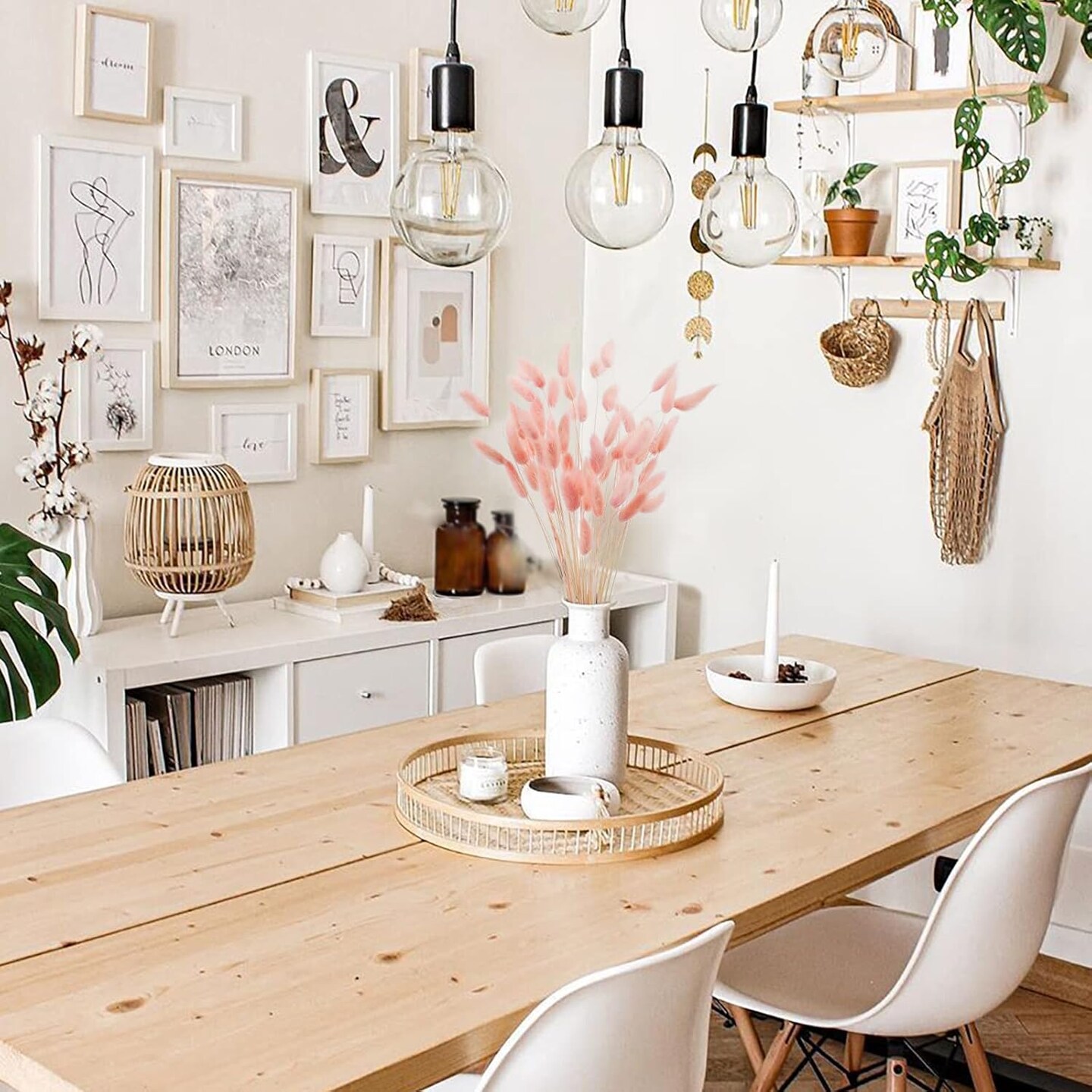 17’’ Natural Bunny Tails Dried Flowers, 120 Pcs Dried Lagurus Ovatus, Dried Pink Pampas Grass Decor