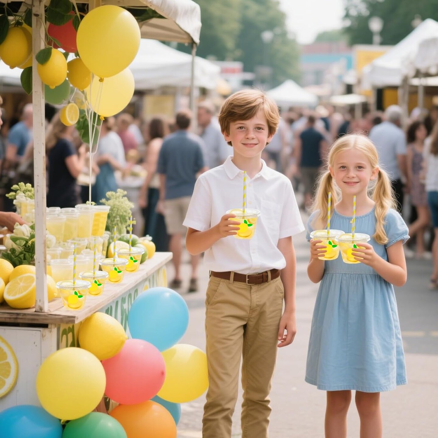 100Pcs Lemon Disposable Plastic Cups with Lids and Straws, 9Oz Party Cups Yellow Lemon Cold Beverage Drinking Cups