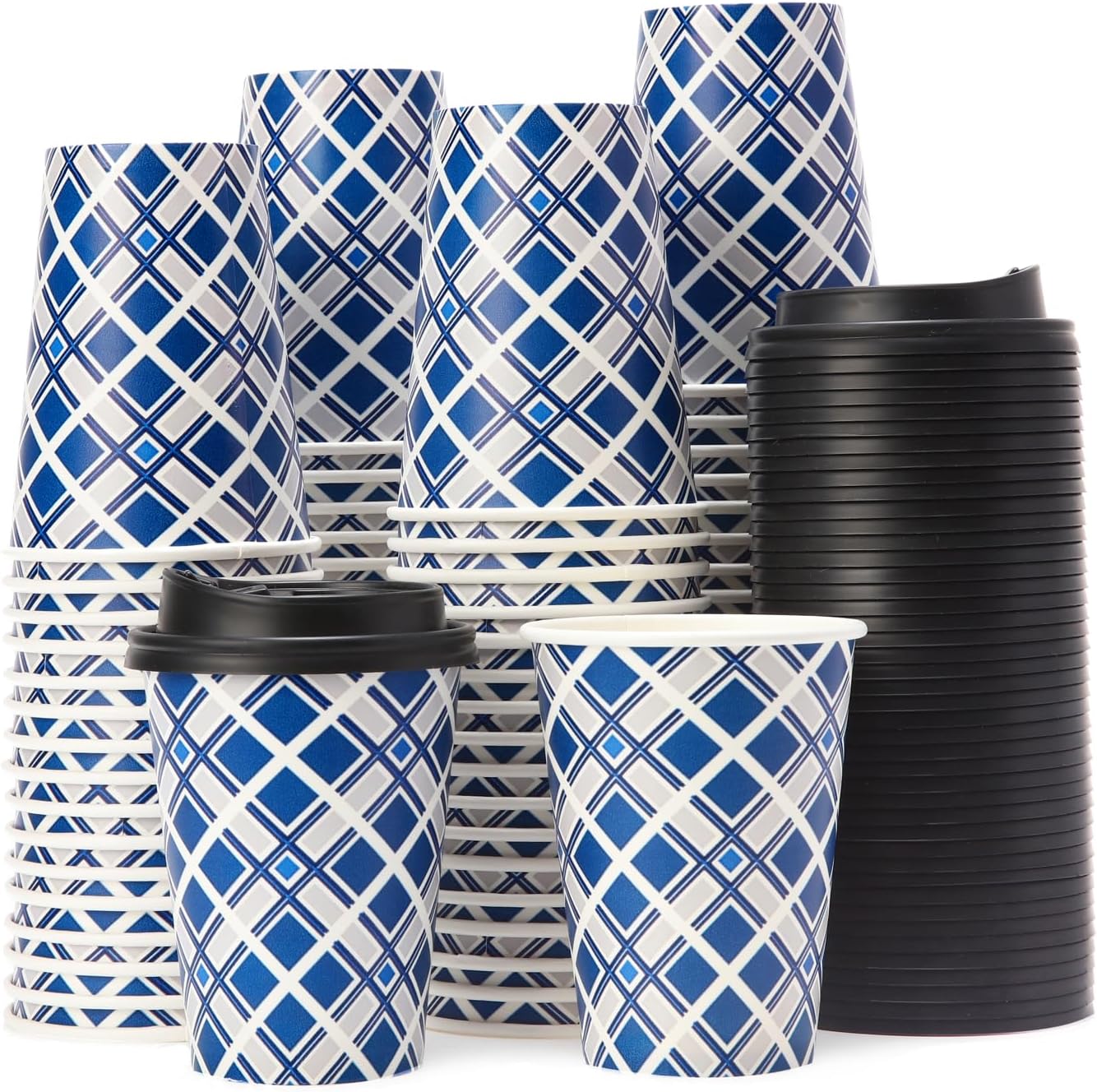 100 PACK 12OZ Disposable Coffee Cups with Lids, To Go Coffee Cups with Lids Leak Proof