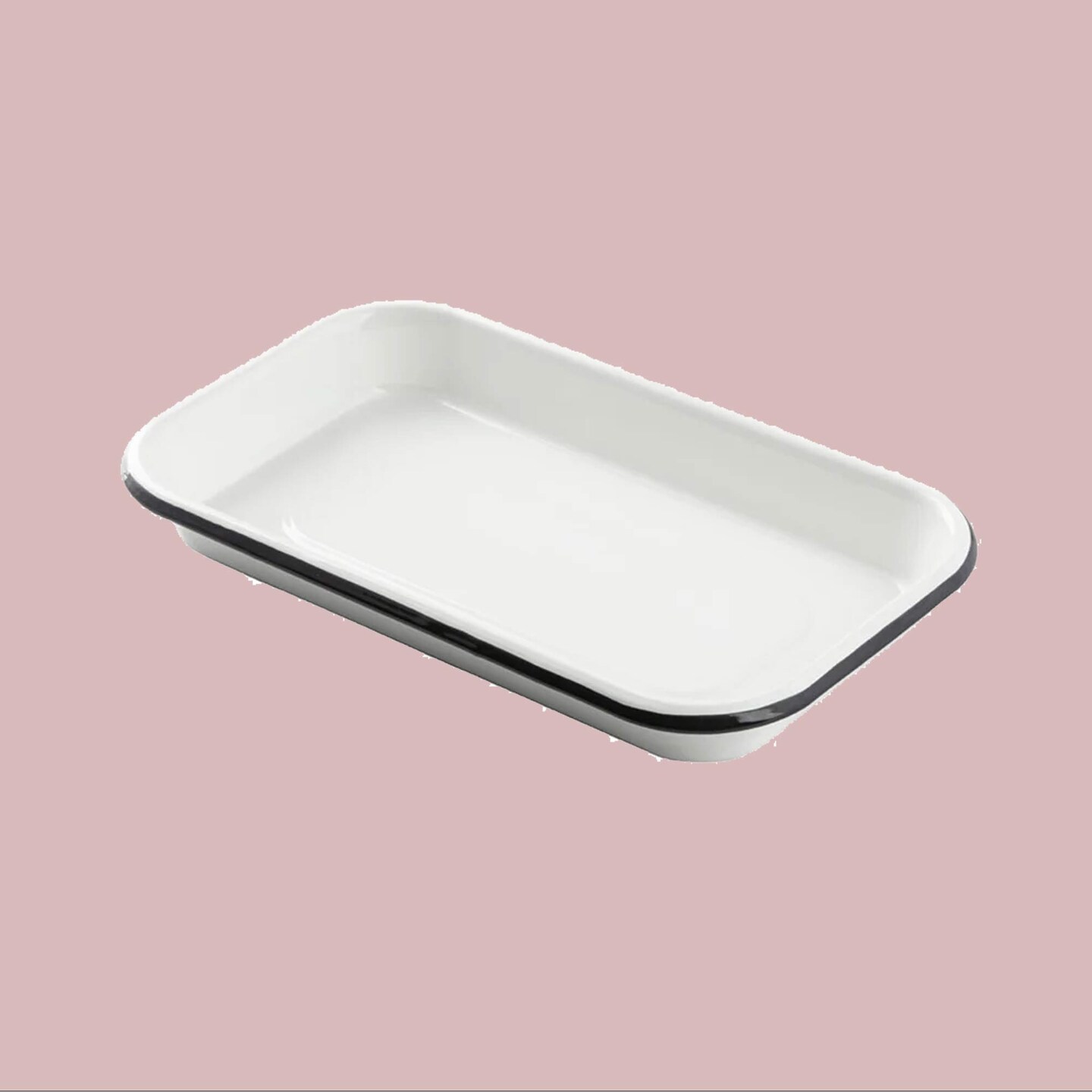 10" x 6" x 1 1/8" Eighth Size Sheet Pan Porcelain Enamel White with Black Rim