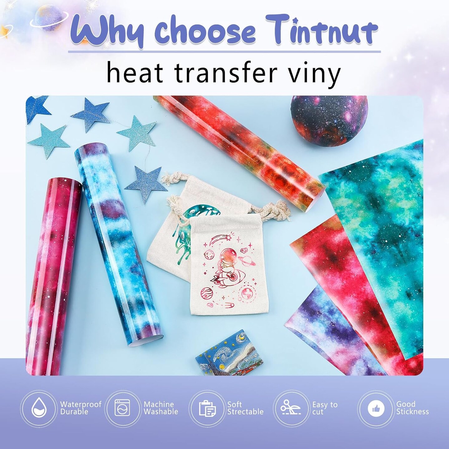 Glow in Dark HTV Heat Transfer Vinyl - 12x10 inch 6 Sheets Luminous Galaxy Iron on