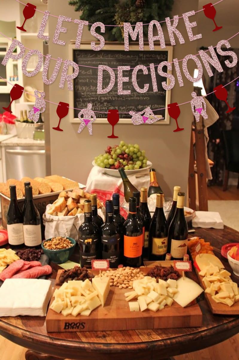 Let's Make Pour Decisions Banner for Wine Bachelorette Party Decorations