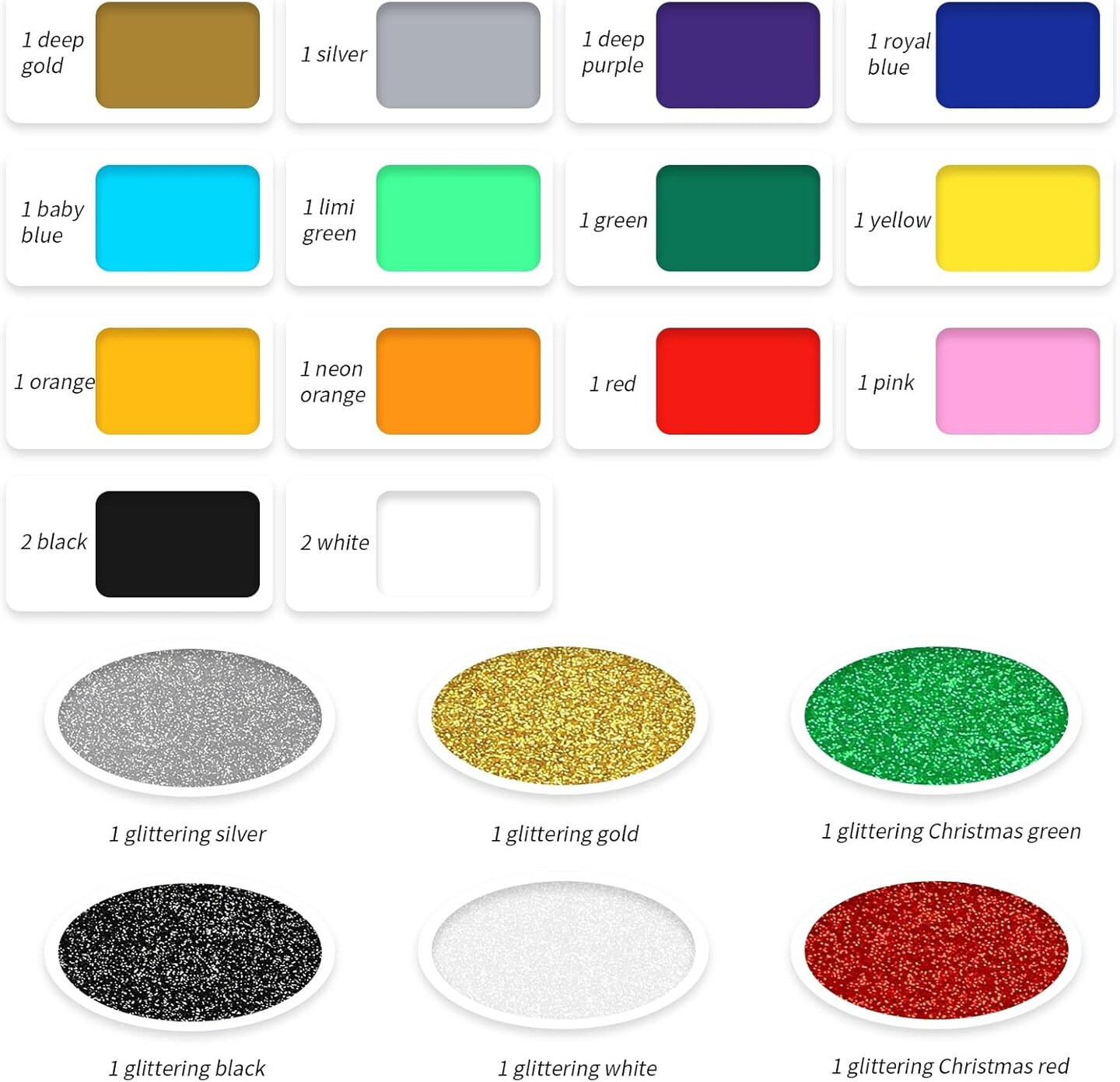 22 Pack HTV Heat Transfer Vinyl 12&#x22;x10&#x22; -16 Pack Assorted Colors Iron on Vinyl- 6 Pack Glitter (Multicolor)