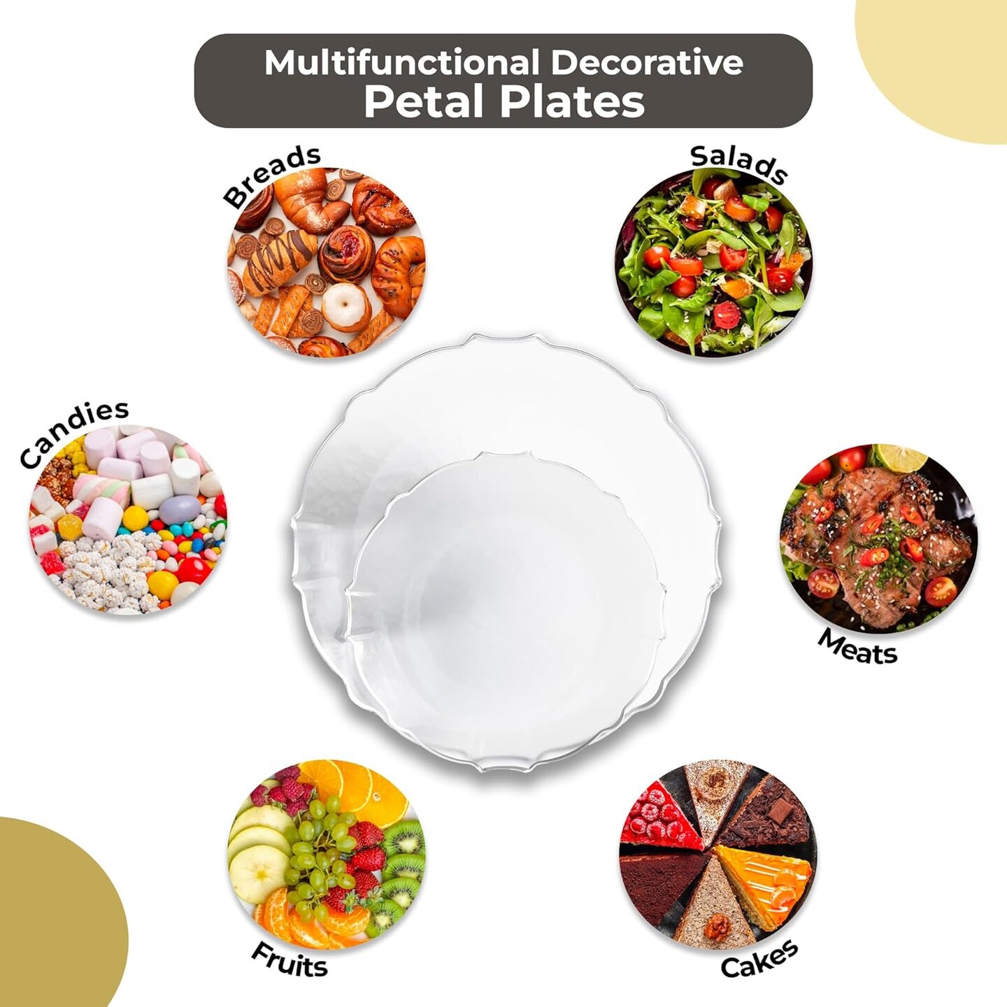 Trendables Plastic Plates for Party Fancy Plastic Dinner Plates For Guest 7.5 inch Dessert Plates &#x26; 10 Inch Thin Delicate Disposable Dinnerware Charger Plate Set