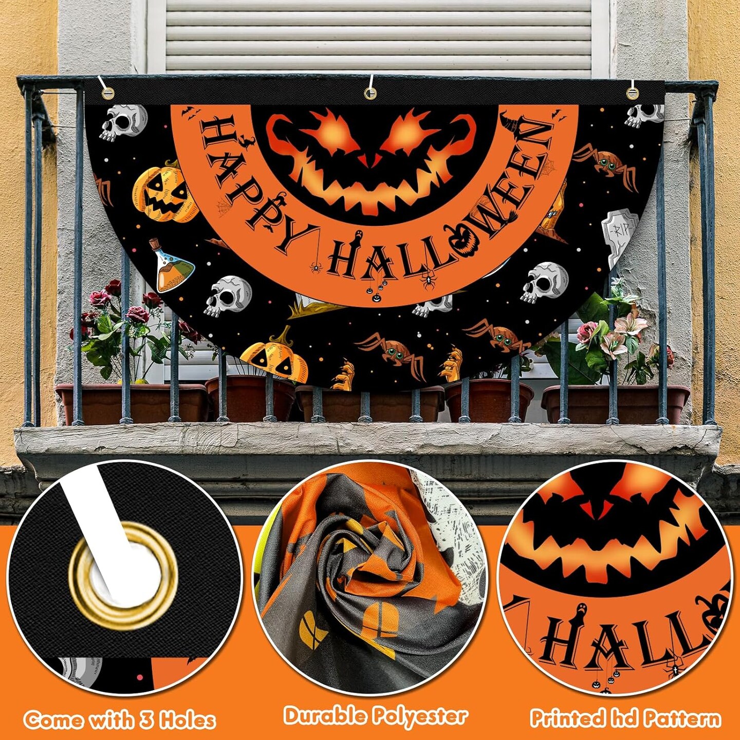 2 Pcs Halloween Bunting Flags - 1.5x3 Ft