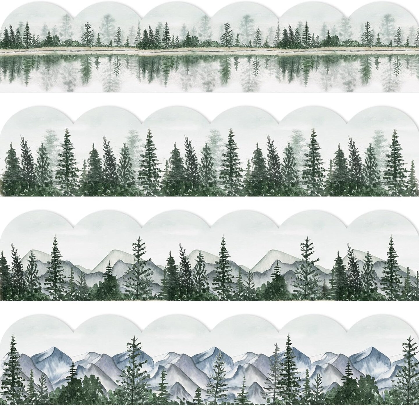 69Ft Watercolor Forest Bulletin Board Borders (green) 3"L x 13.8"W