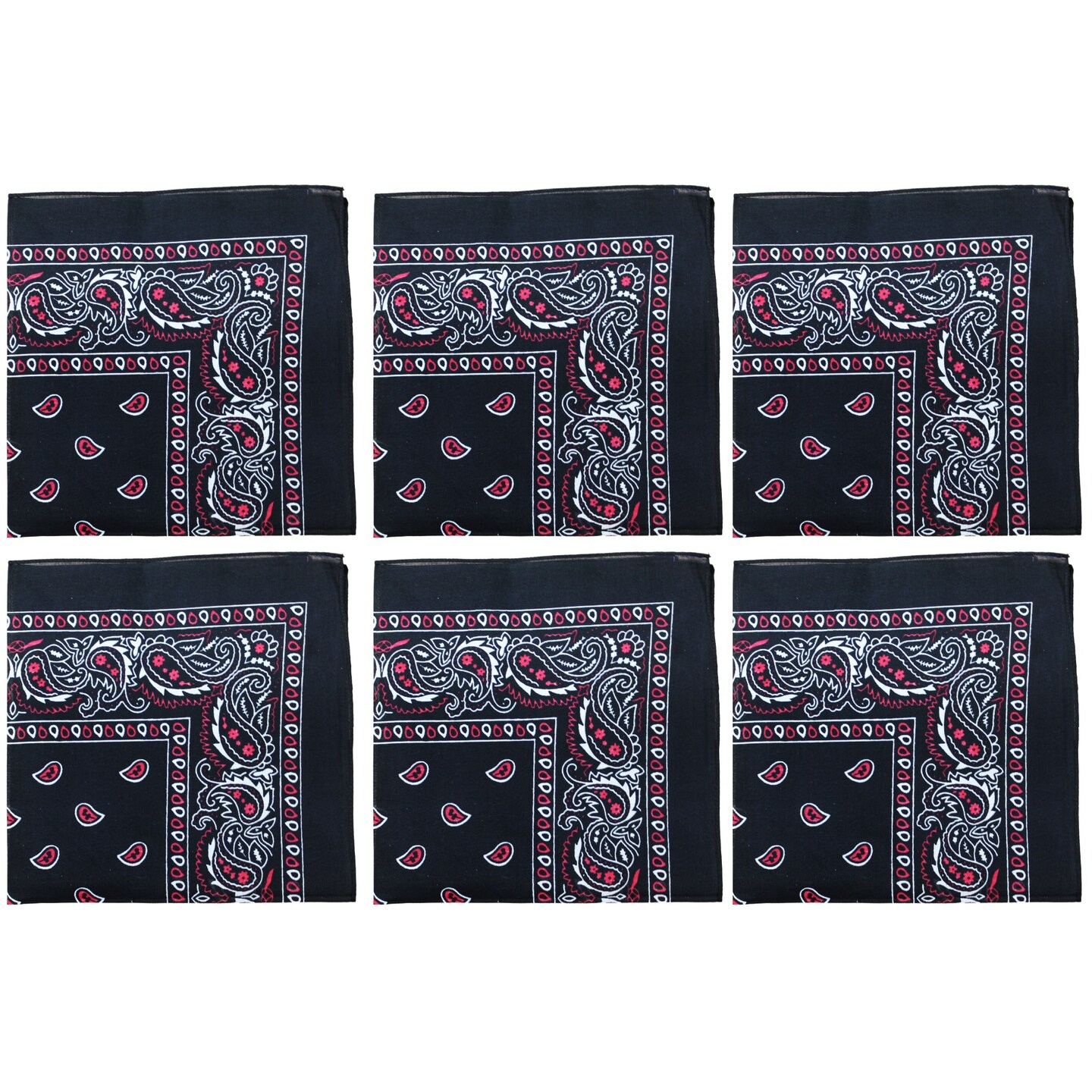 6 Pack Cotton Paisley Bandanas Multi-Purpose Accessories Everyday Use