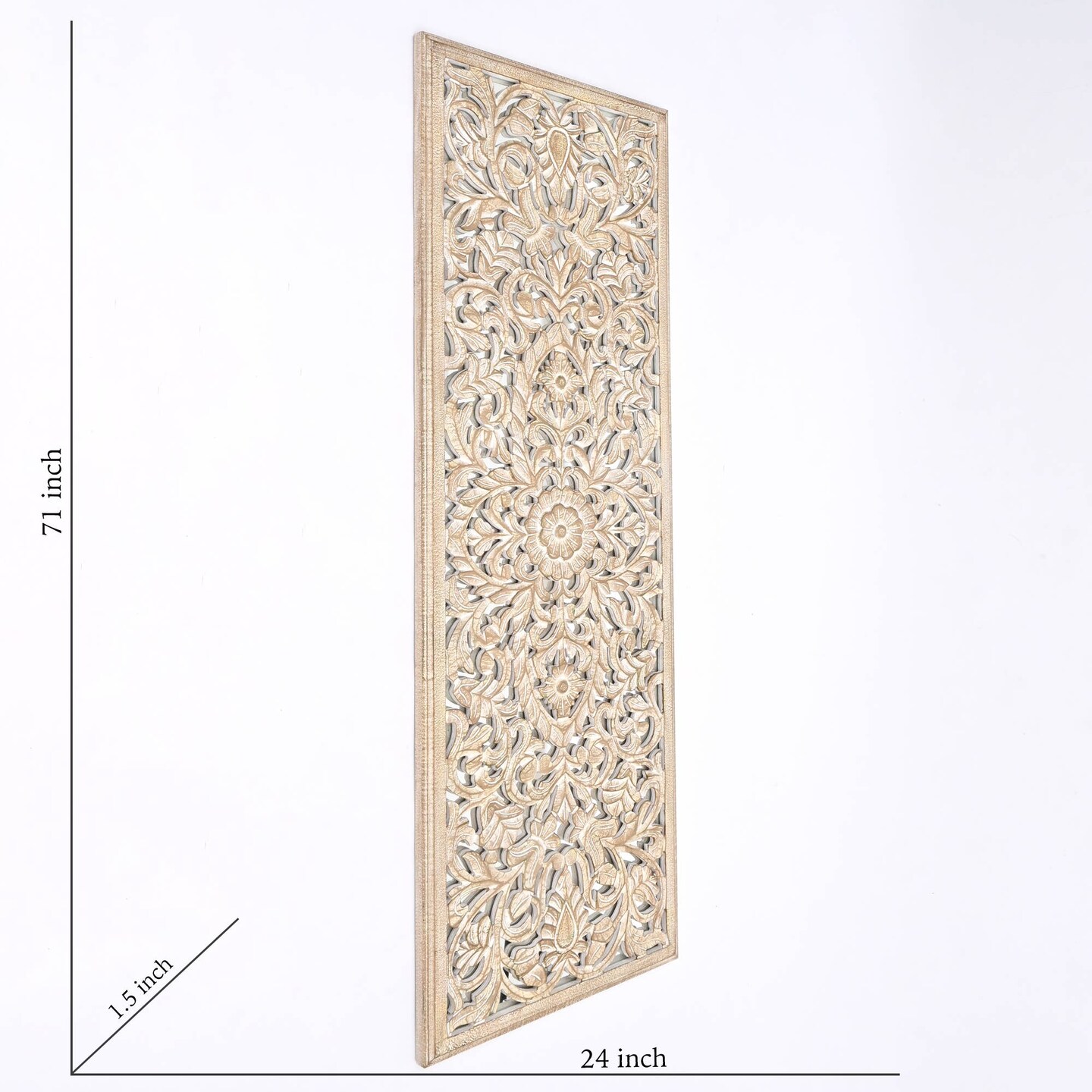 Wood Floral Hand Carved Wall Accent with Mirror Work - 24" x 71"