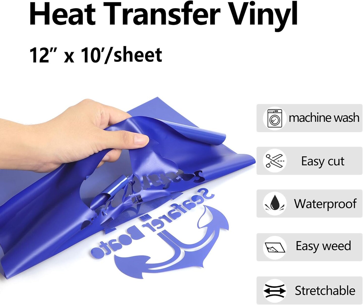 Royal Blue HTV Iron on Vinyl 12Inch by 10ft Roll Heat Transfer Vinyl