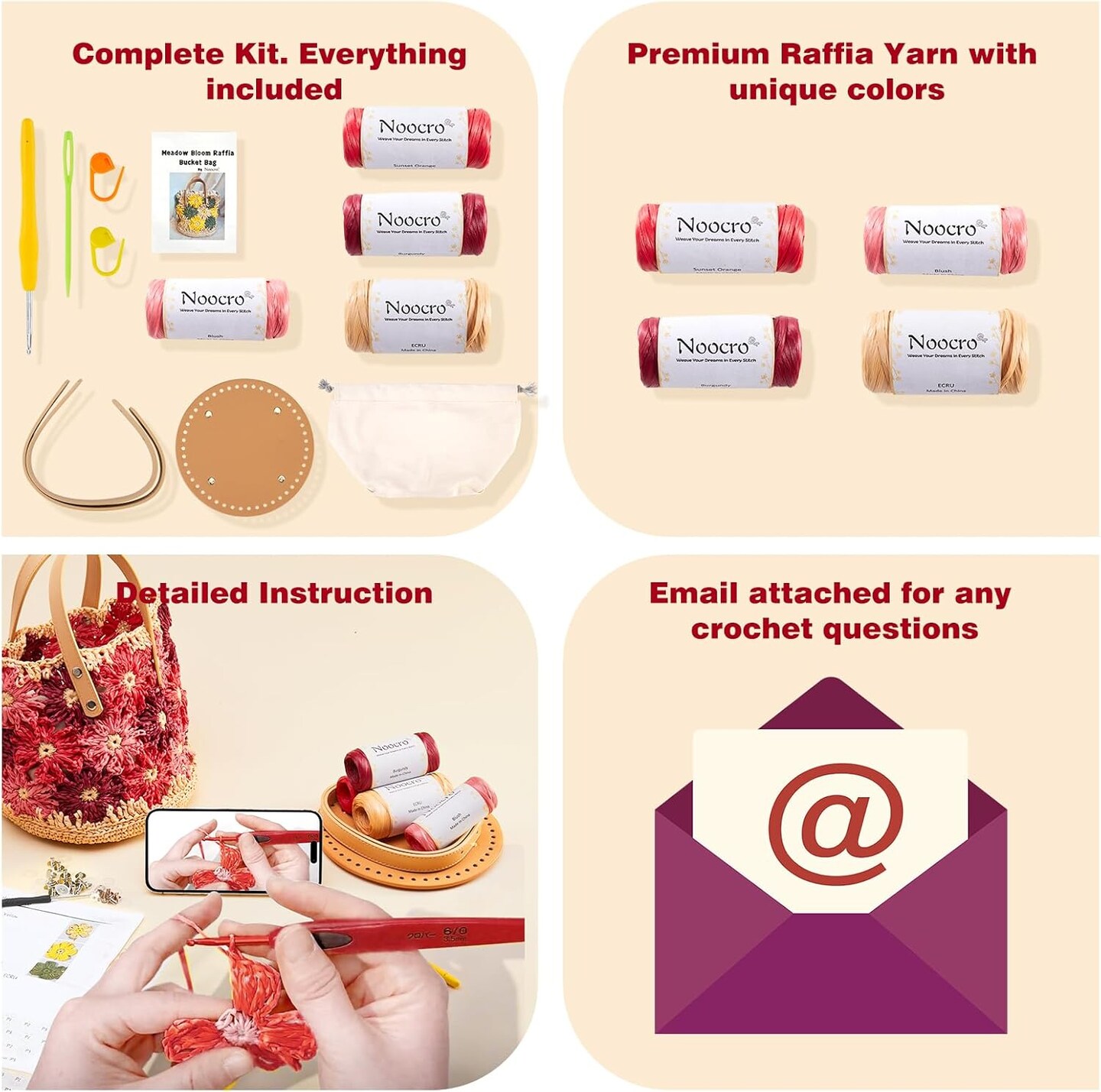 Crochet Kit - Floral Raffia Bucket Bag (Rosy Bloom) 7.95 x 7.95 x 7.5 inches