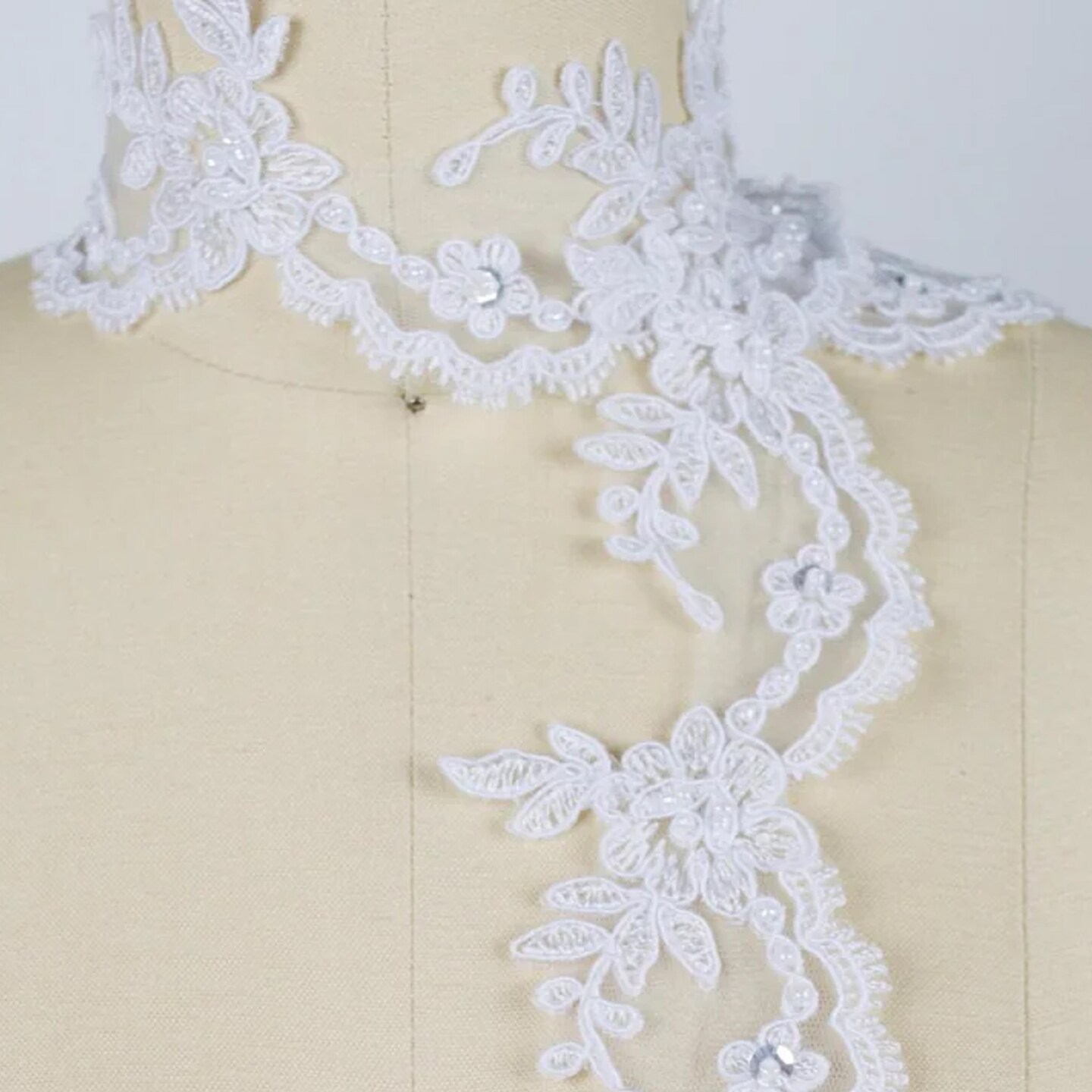 1 Yard Ivory Embroidered Alencon Beaded Bridal Lace Trim for Veils Wedding Gowns and Formal Decor 2 Inch Wide