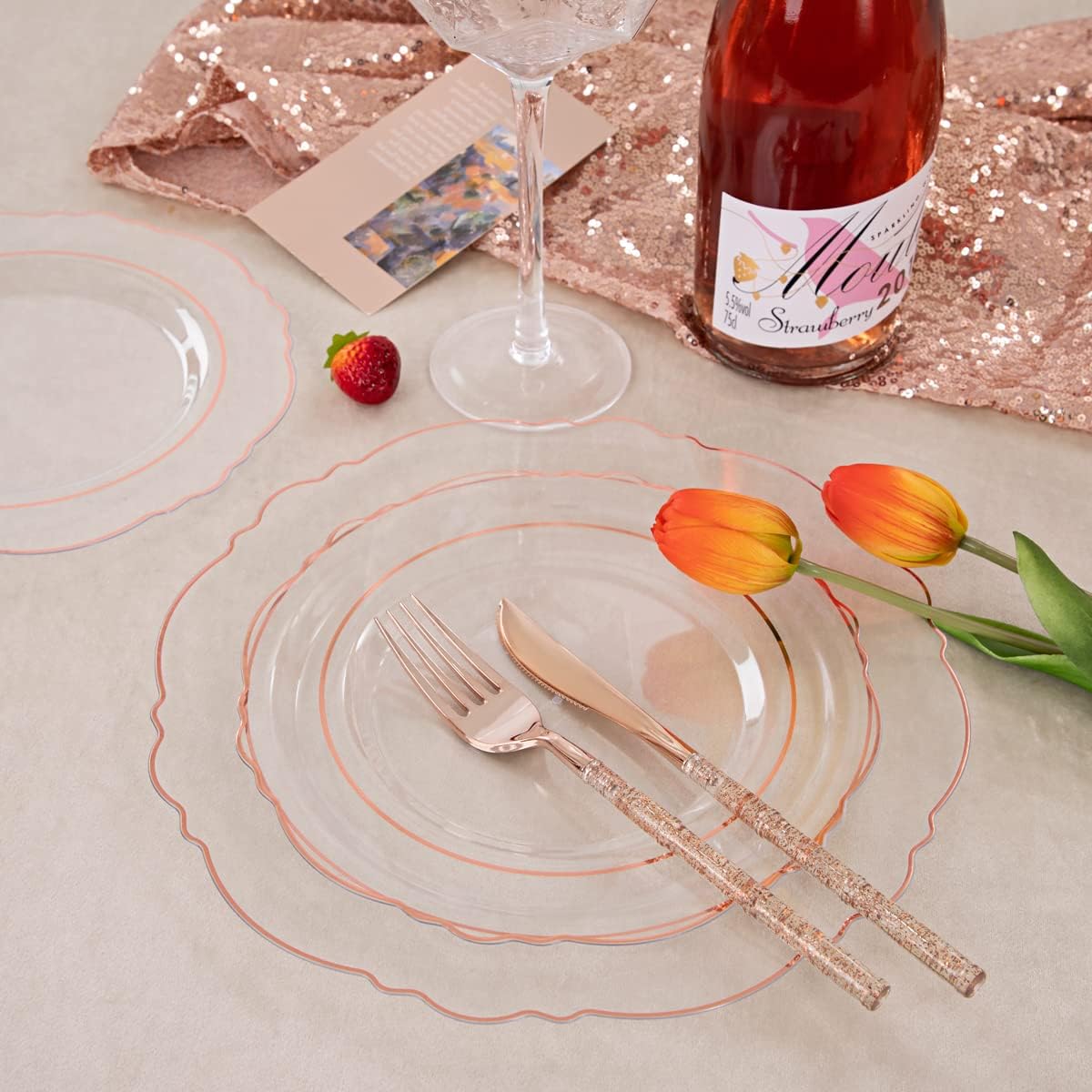 150PCS Rose Gold Plastic Plates