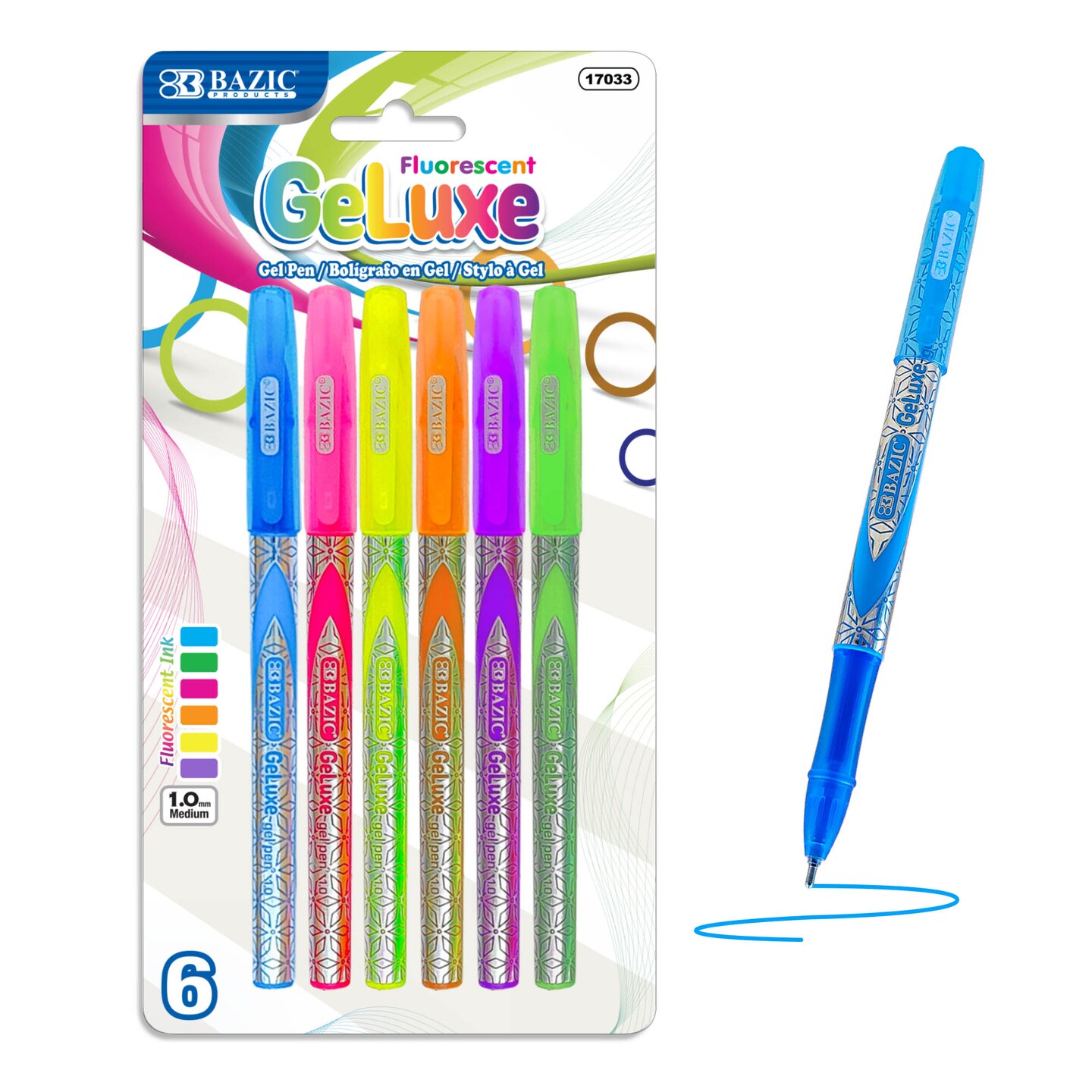 BAZIC GeLuxe 6 Fluorescent Color Gel Roller Pen