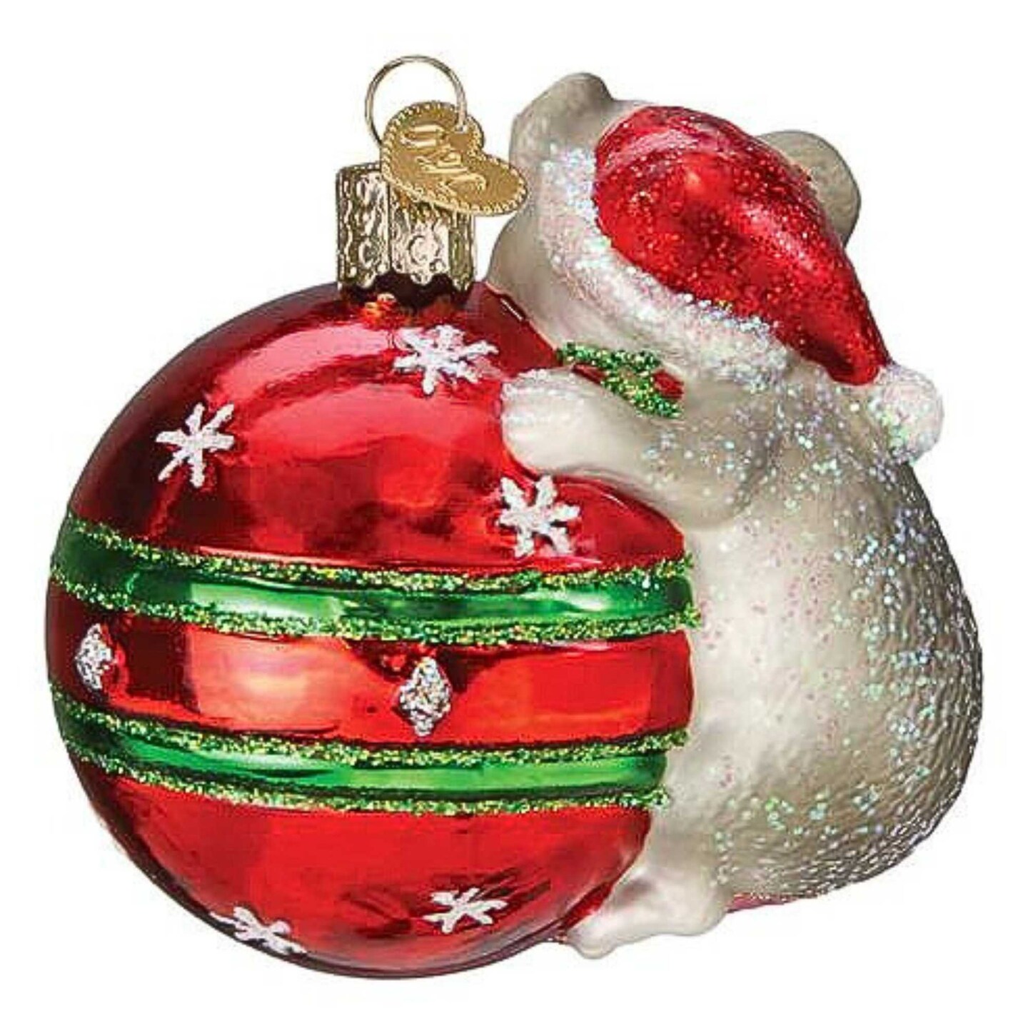 Old World Christmas 3.0 Inch Playful Christmas Mouse Christmas Tree Ornament , Christmas Decor Ball Ornament Santa Hat