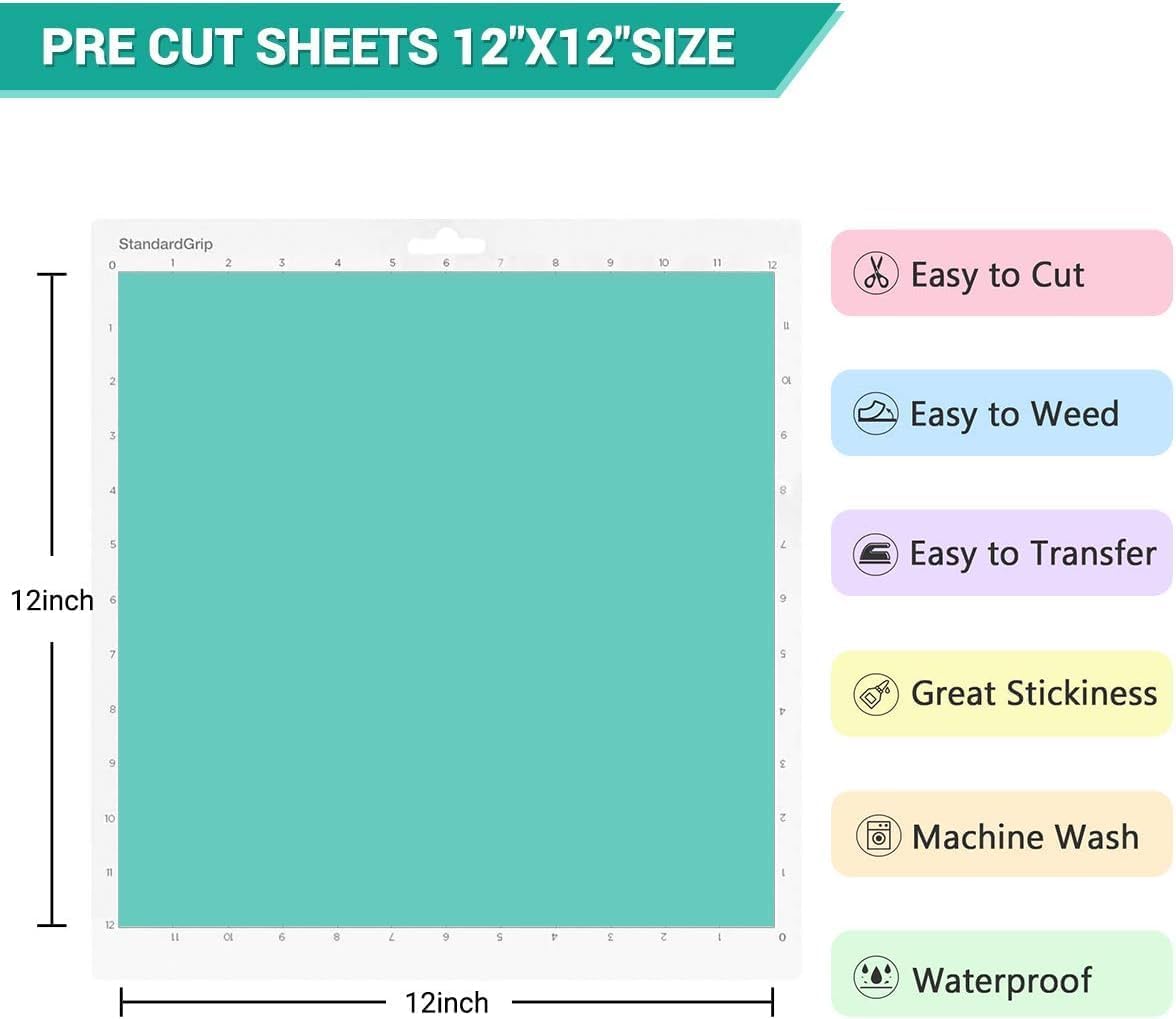 24 Pack 12&#x22;x12&#x22; Iron on Vinyl Sheets for T-Shirt, 21 Assorted Colors - 1 Teflon Sheet