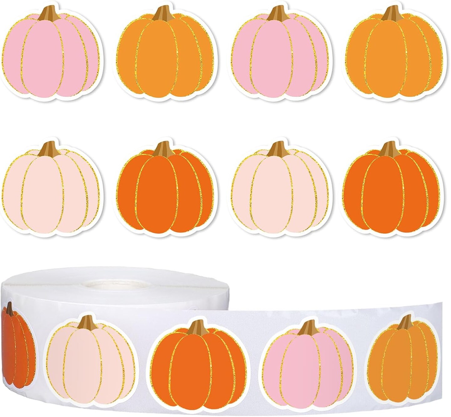 1000Pcs Fall Pumpkin Stickers (Orange, Pink) 3.7 x 3.7 x 1.6 inches